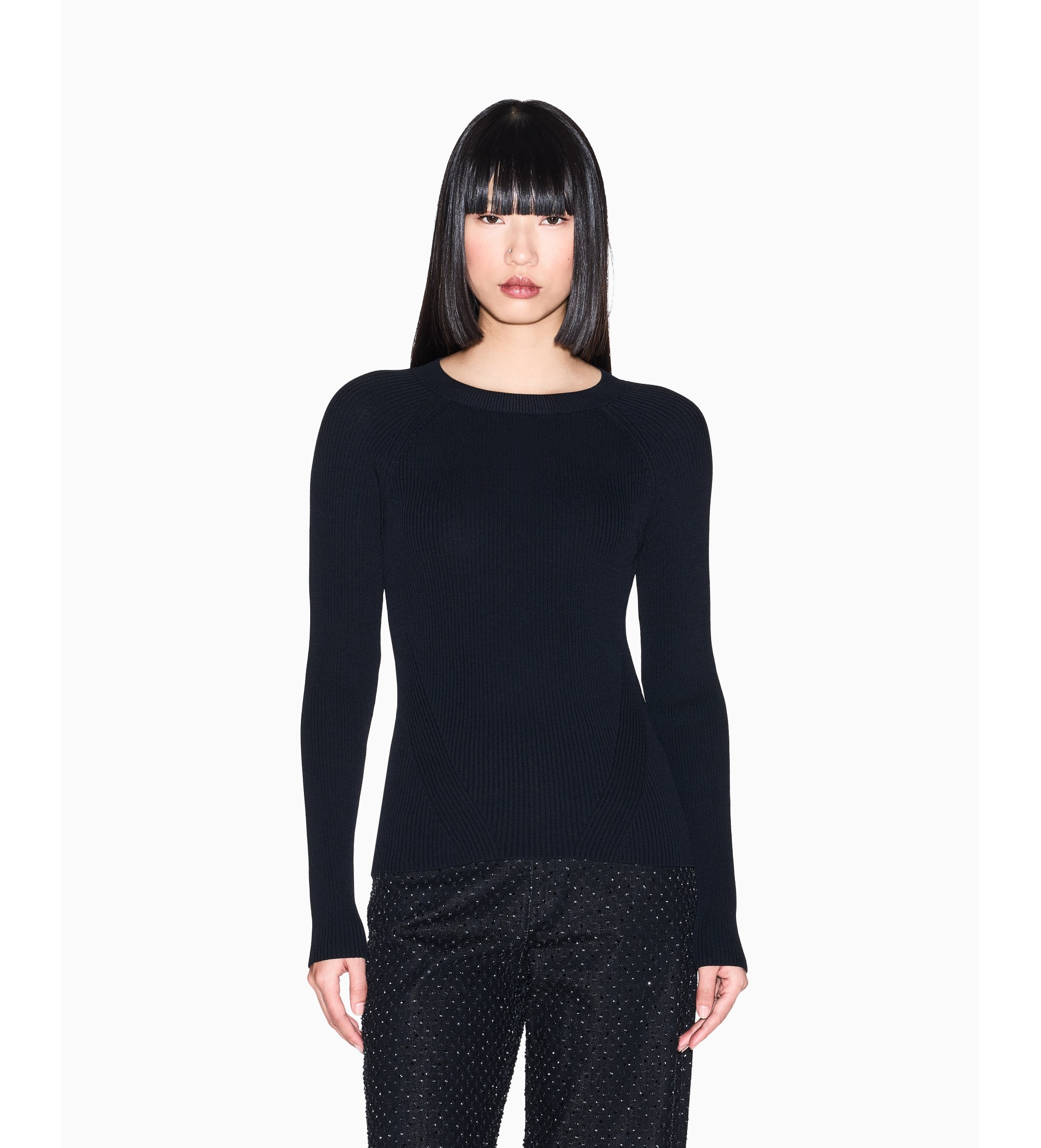 A|X Armani Exchange für Damen. XW001883AF10352UC001 Schwarzes Raglan-Trikot (L), Lässig, Viskose, Langarm