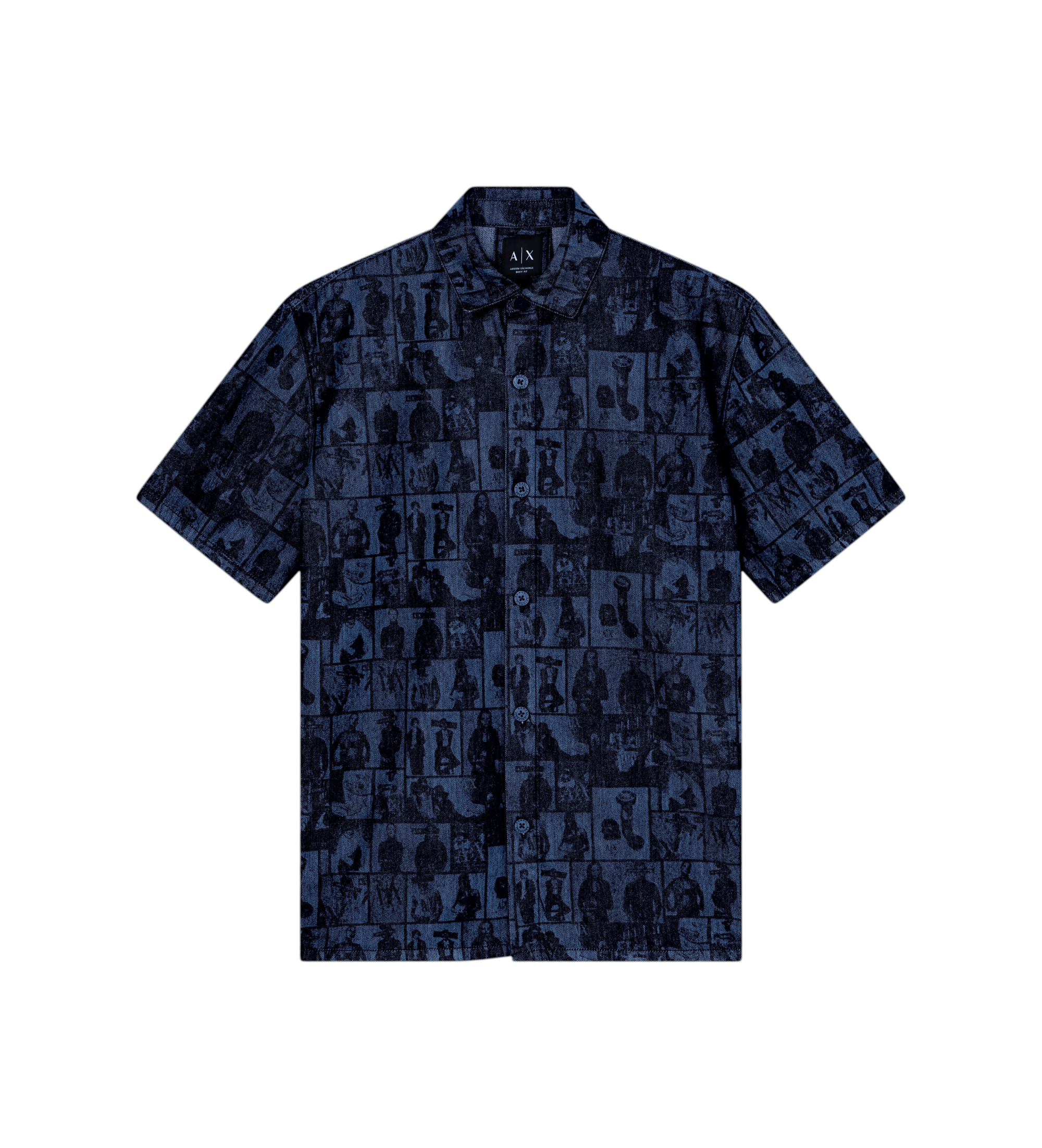 A|X Armani Exchange für Herren. XM002809AF24509FB416 Marineblaues Jeanshemd (M), Lässig, Baumwolle, Kurzarm