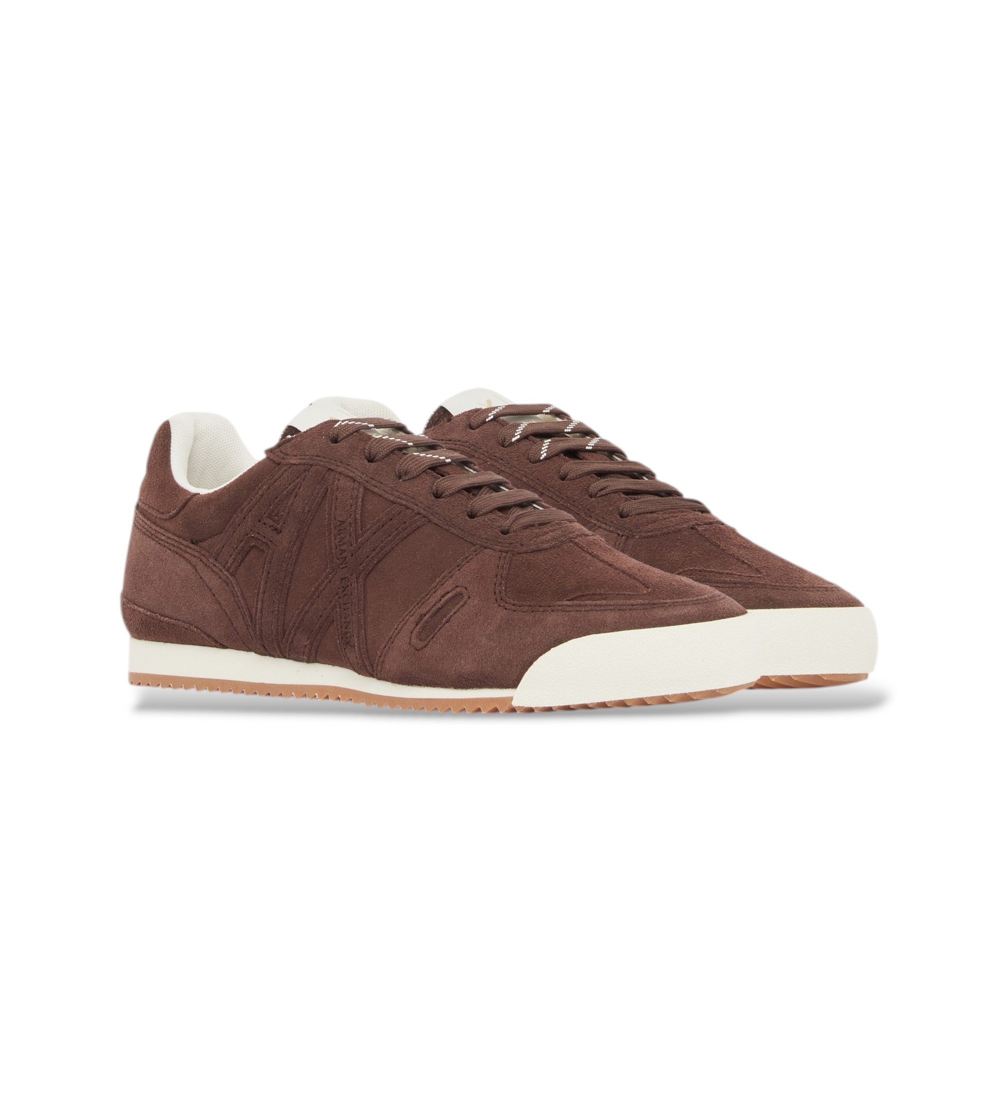 A|X Armani Exchange dla kobiet. XW002794AF19687U6018 Klasyczne skórzane trampki w kolorze brązowym (37.5), Mapa, Skóra dwoino
