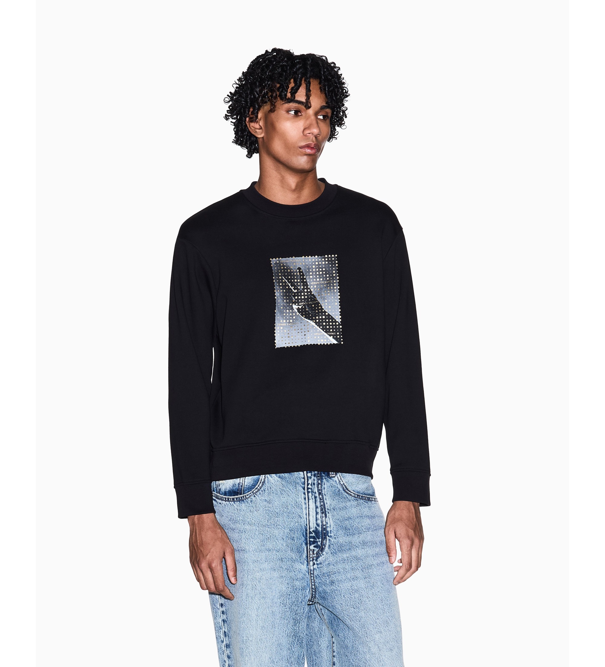 A|X Armani Exchange für Herren. XM002226AF10830UC001 Morden Grafik Sweatshirt schwarz (S), Lässig, Baumwolle, Kurzarm