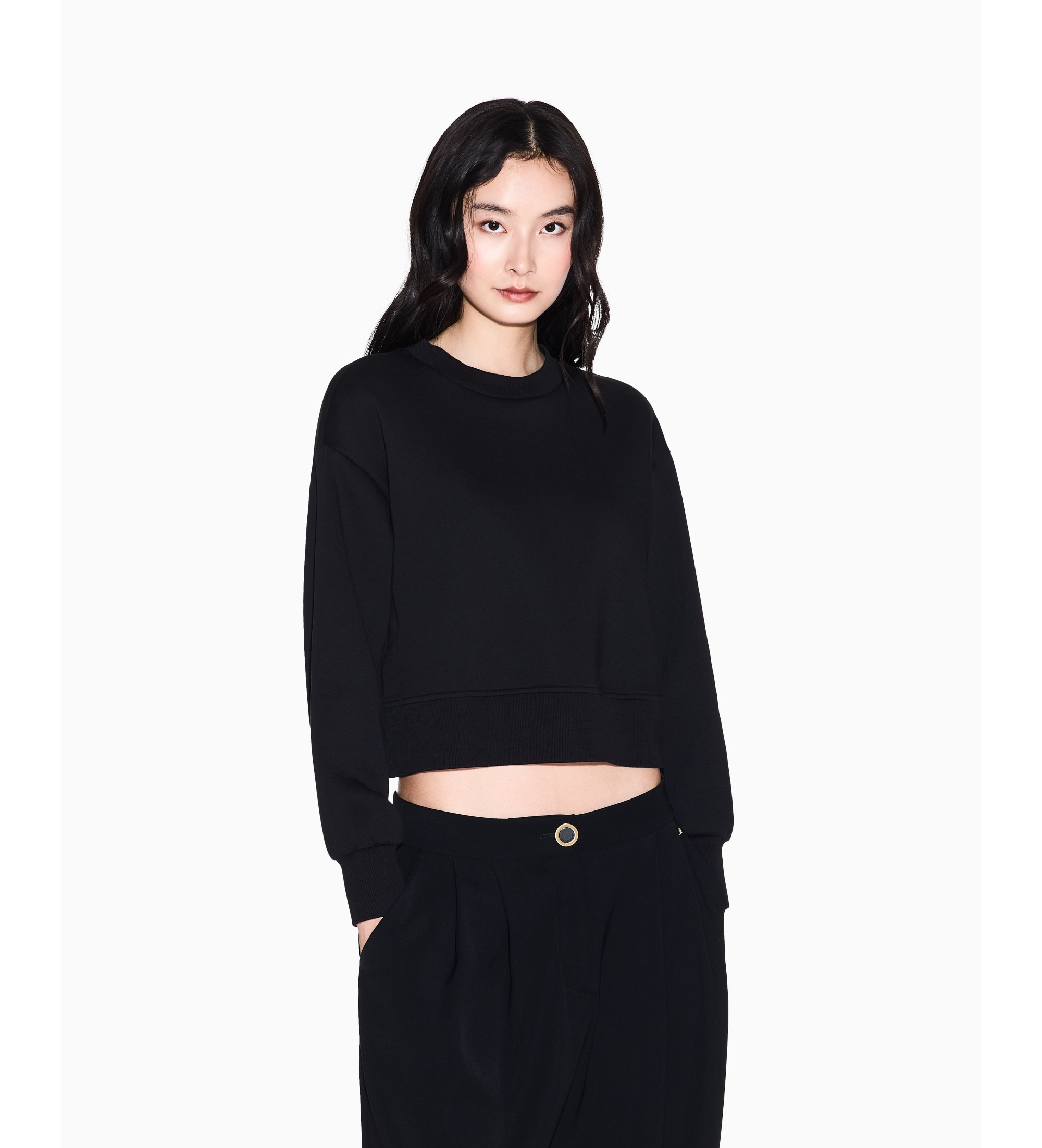 A|X Armani Exchange für Damen. XW001828AF10818UC001 Schwarzes Sweatshirt aus laminierter Stretch-Baumwolle (M), Lässig