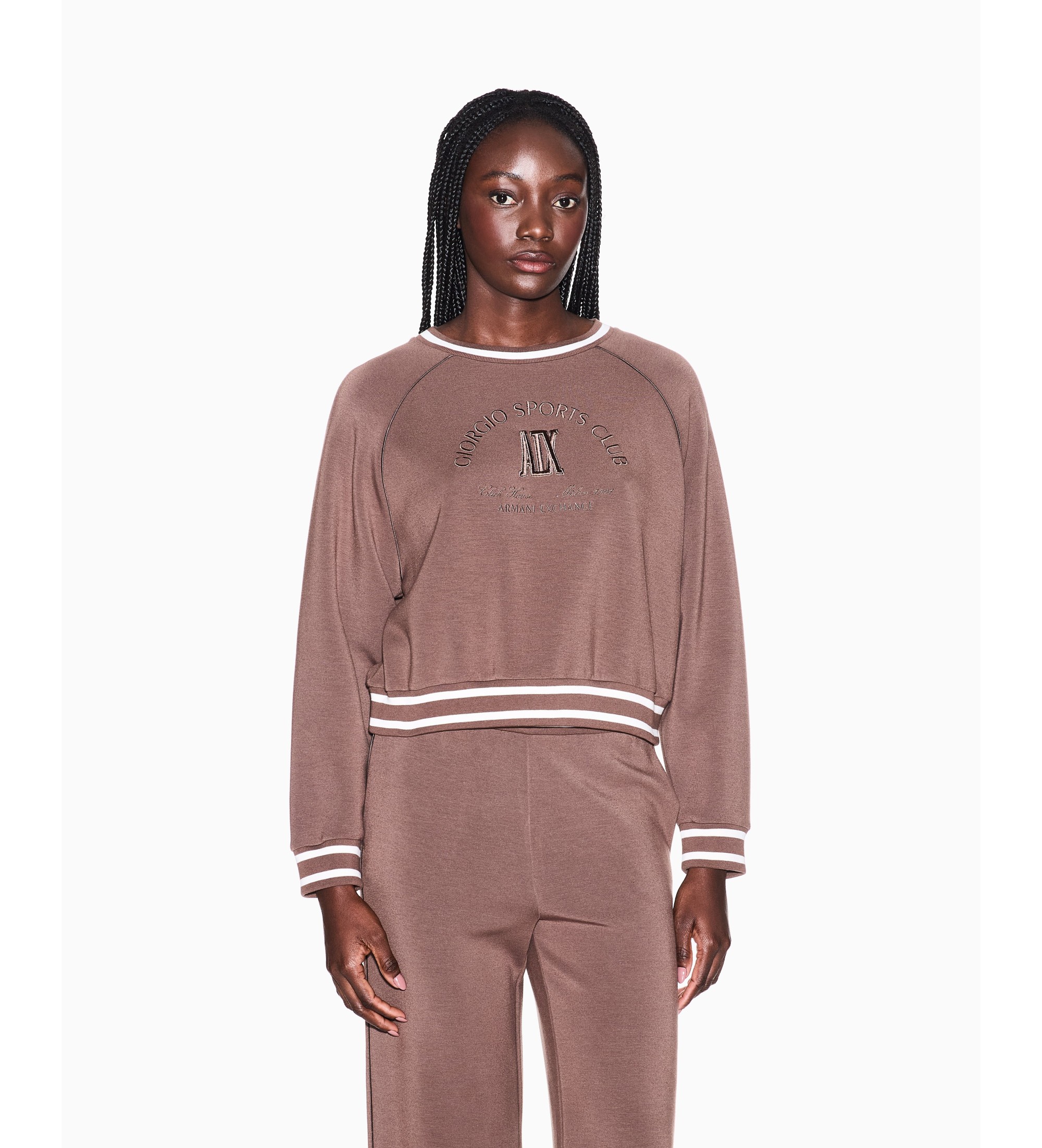 A|X Armani Exchange für Damen. XW002072AF10804U6136 Braunes Sweatshirt im Raglanschnitt (M), Lässig, Elastan, Langarm