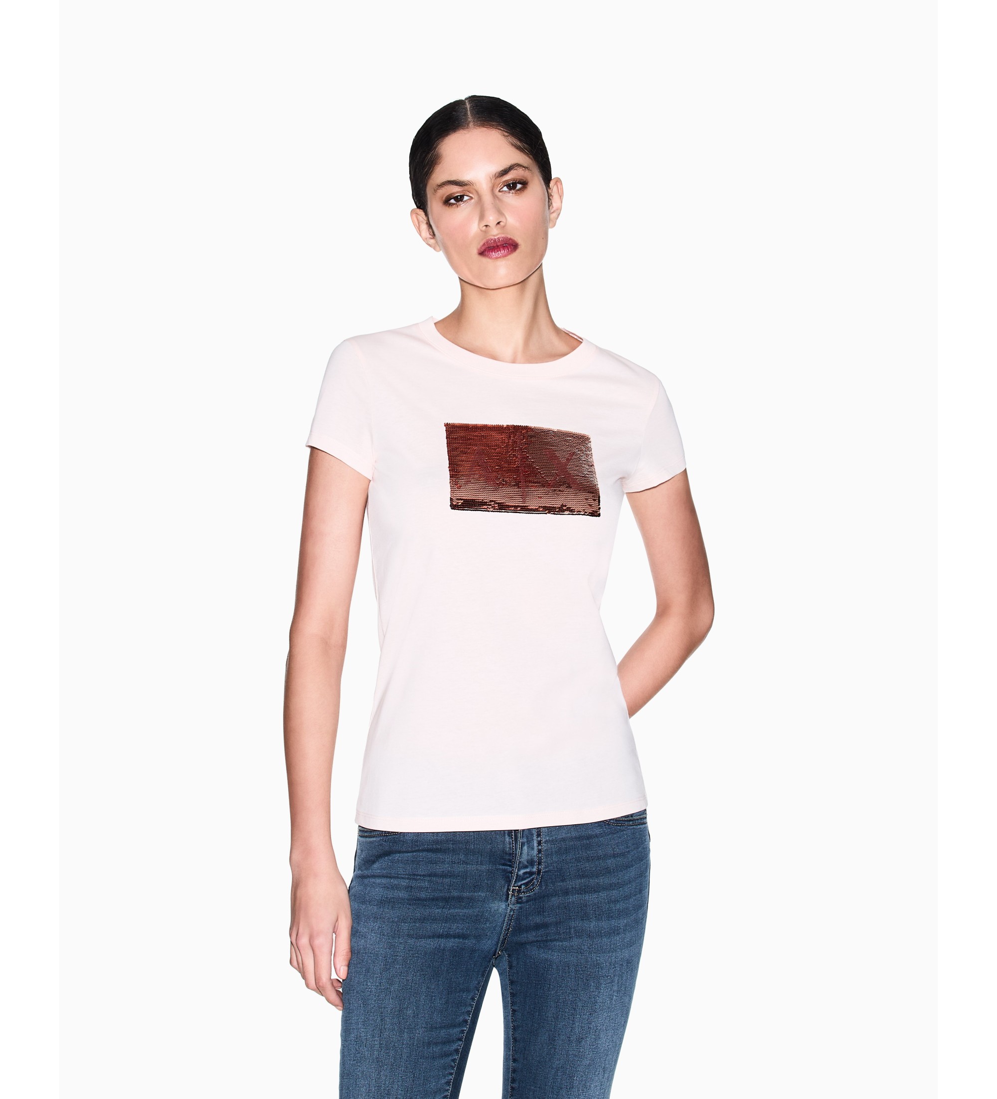 A|X Armani Exchange für Damen. 8NYTDLYJ73ZU4104 Lässiges Premium-T-Shirt rosa (M), Baumwolle, Kurzarm