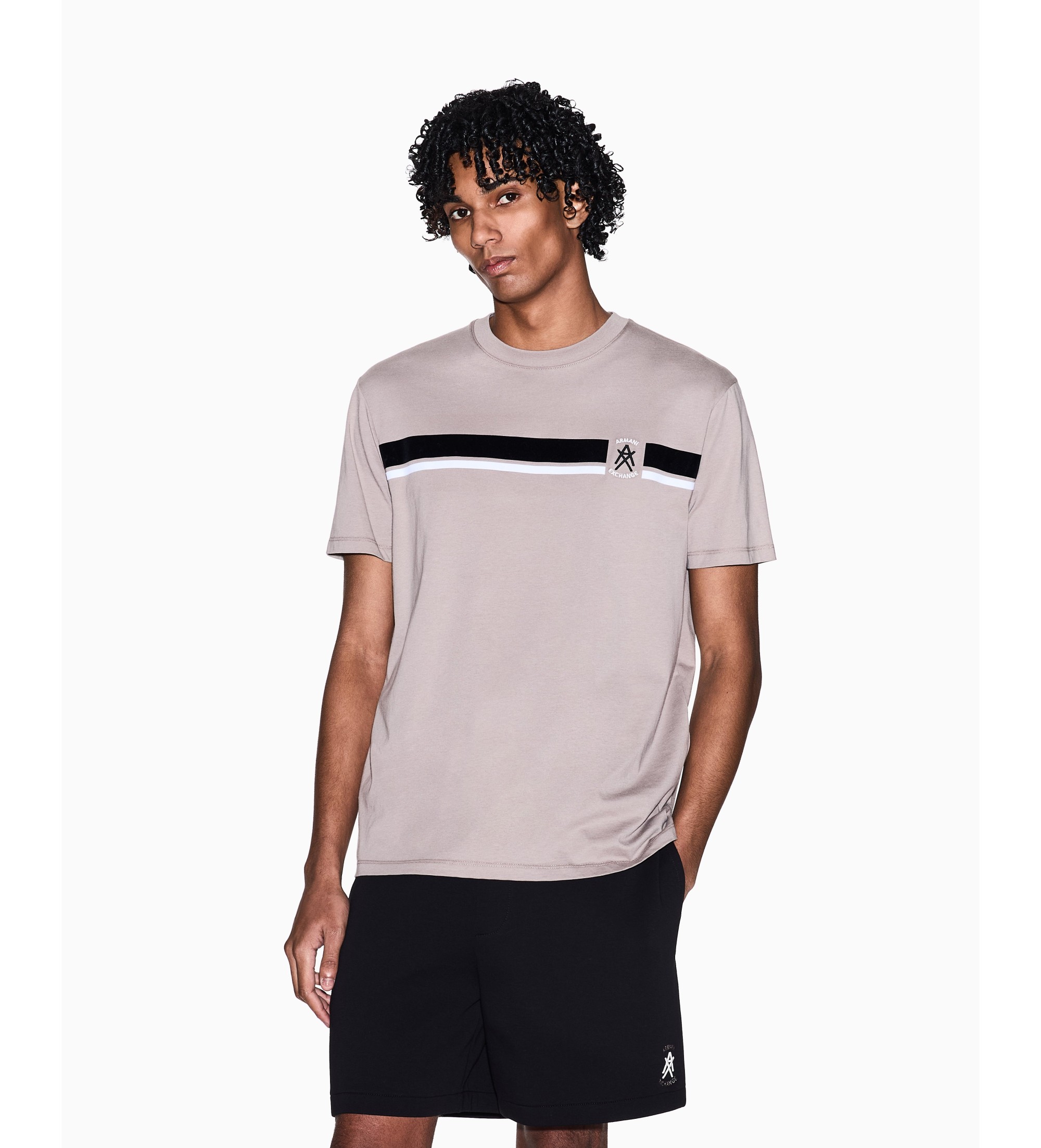 A|X Armani Exchange für Herren. XM001792AF12308U6107 Regulan-T-Shirt mit taupefarbenem Band (S), Lässig, Baumwolle, Kurzarm
