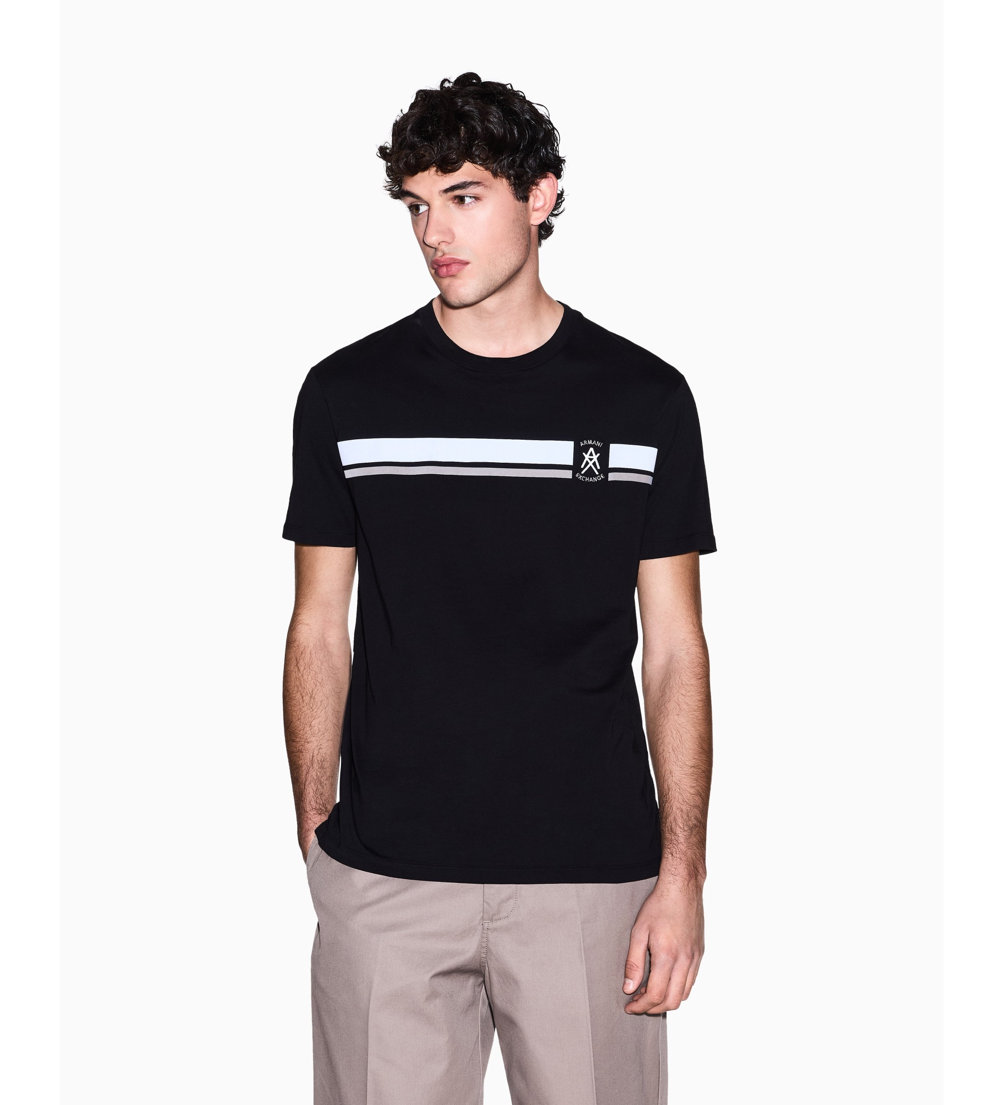 A|X Armani Exchange für Herren. XM001792AF12308UC001 Streifen-T-Shirt schwarz (L), Lässig, Baumwolle, Kurzarm