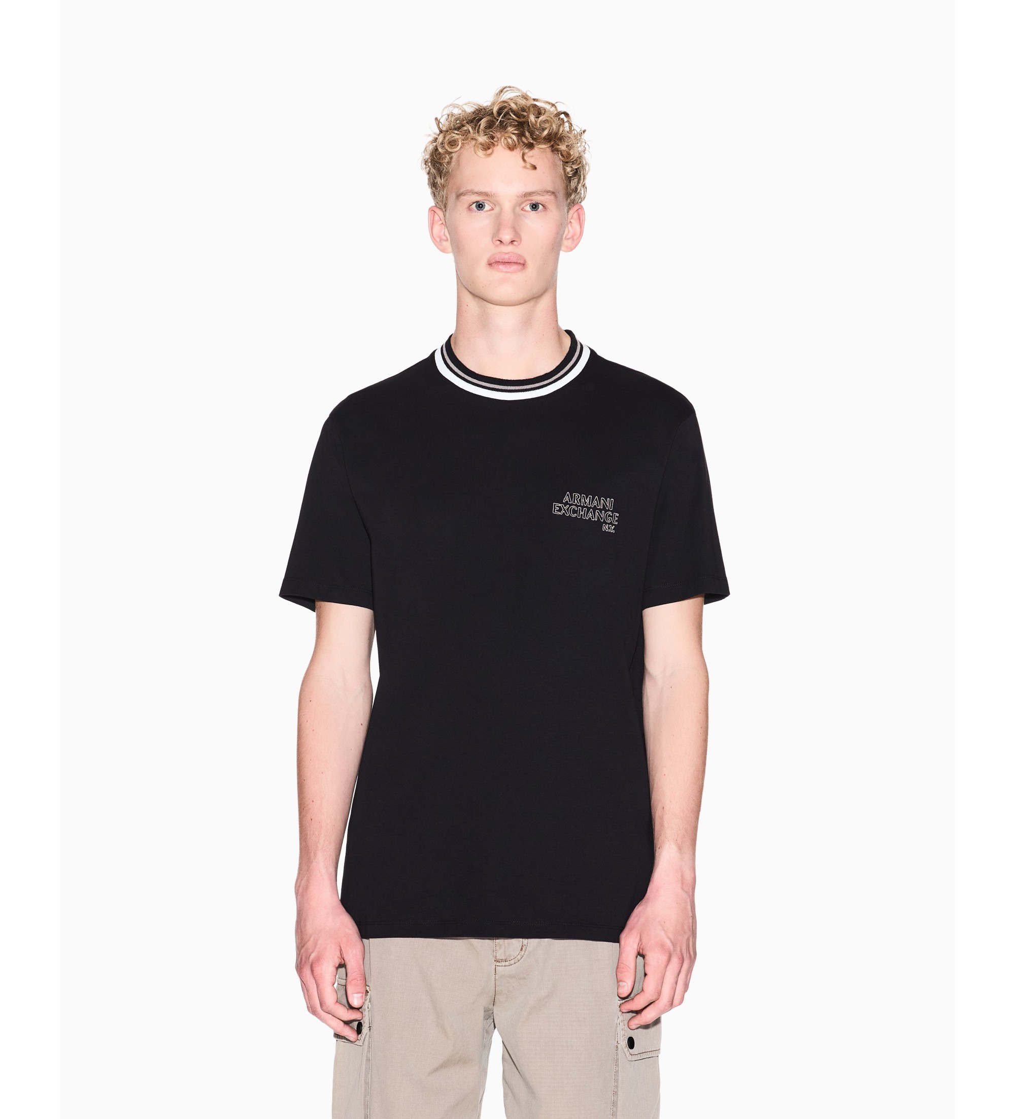 A|X Armani Exchange für Herren. XM001795AF10361UC001 T-Shirt mit regulärem Schnitt und schwarzem Kontrastprofil (M), Lässig, Baumwolle, Kurz