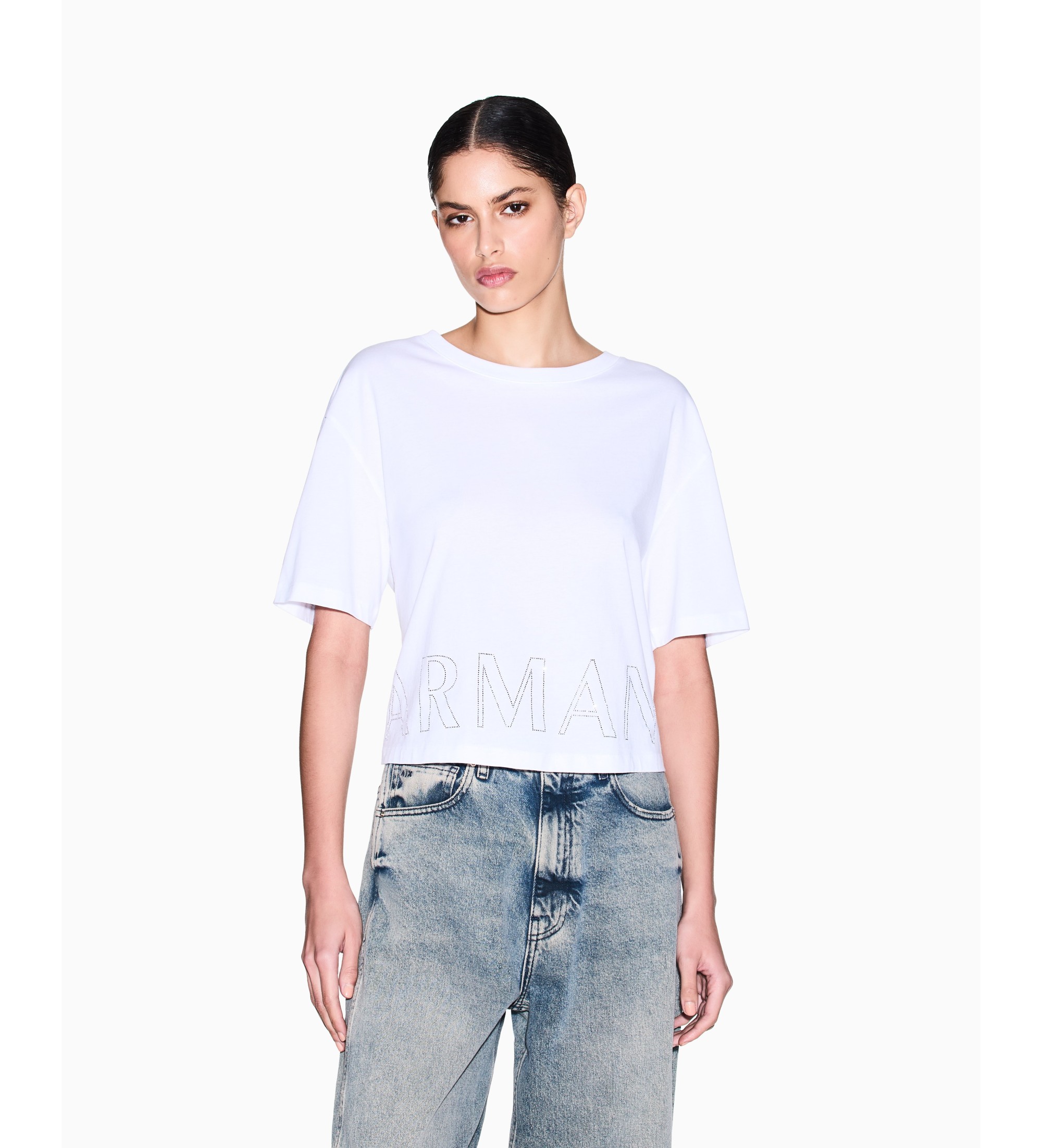 A|X Armani Exchange für Damen. XW001709AF17172U0002 Optisches Logo-T-Shirt weiß (L), Lässig, Baumwolle, Kurzarm