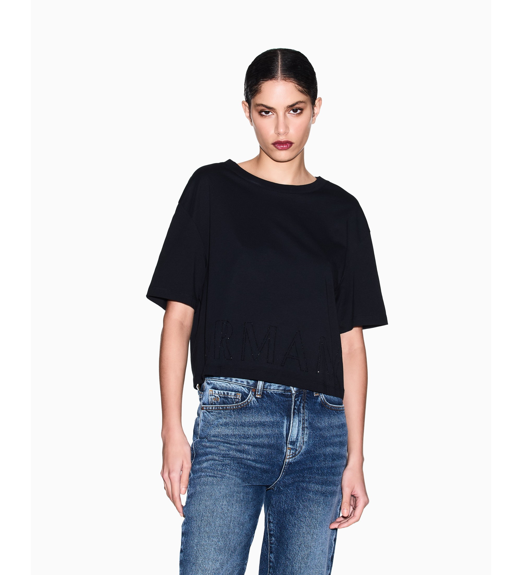 A|X Armani Exchange für Damen. XW001709AF17172UC001 T-shirt große Ärmel schwarz (S), Lässig, Baumwolle, Ärmellos / Hosenträger