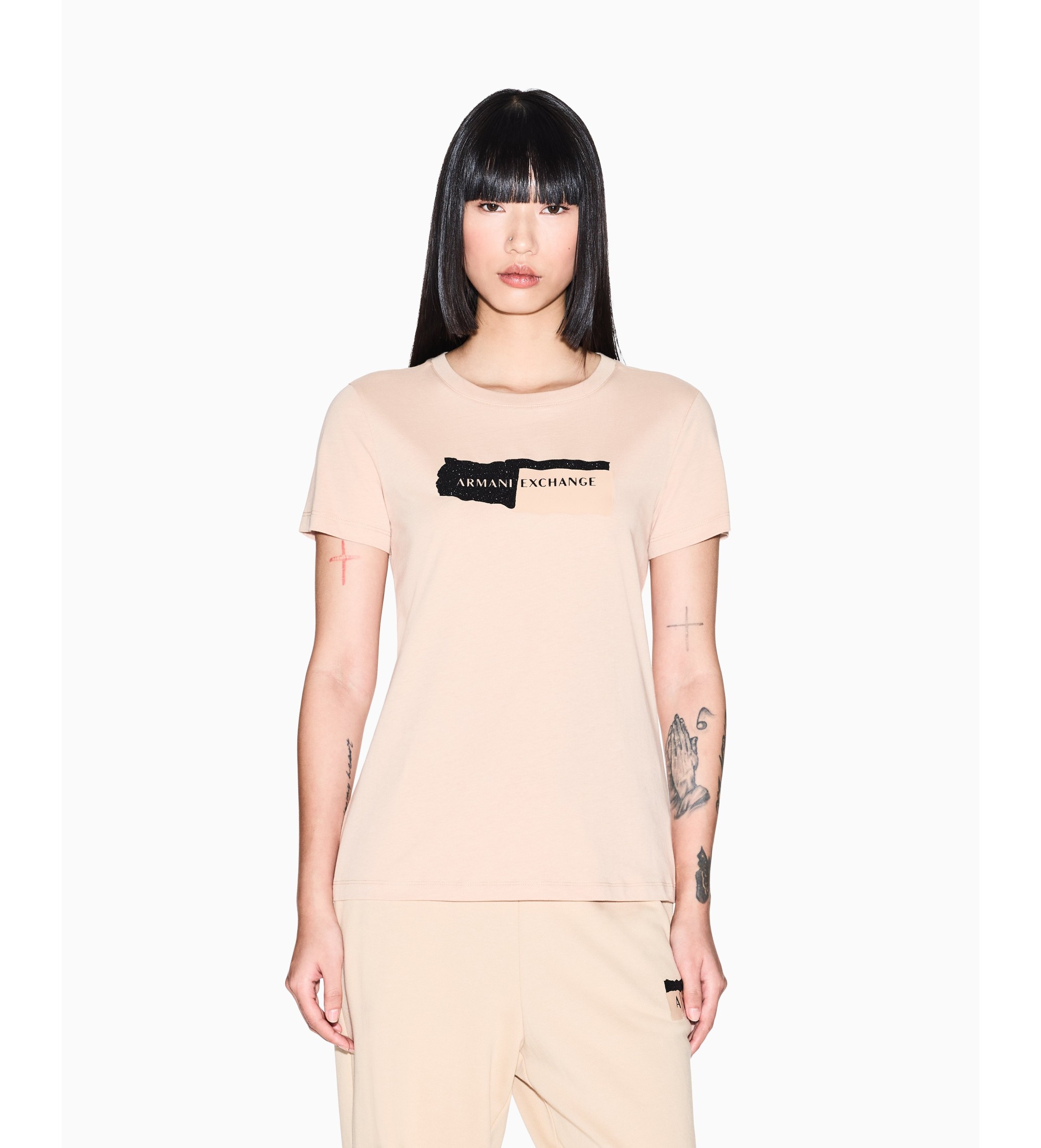 A|X Armani Exchange für Damen. XW001804AF10356U6149 Regular-T-Shirt beige (M), Lässig, Baumwolle, Kurzarm