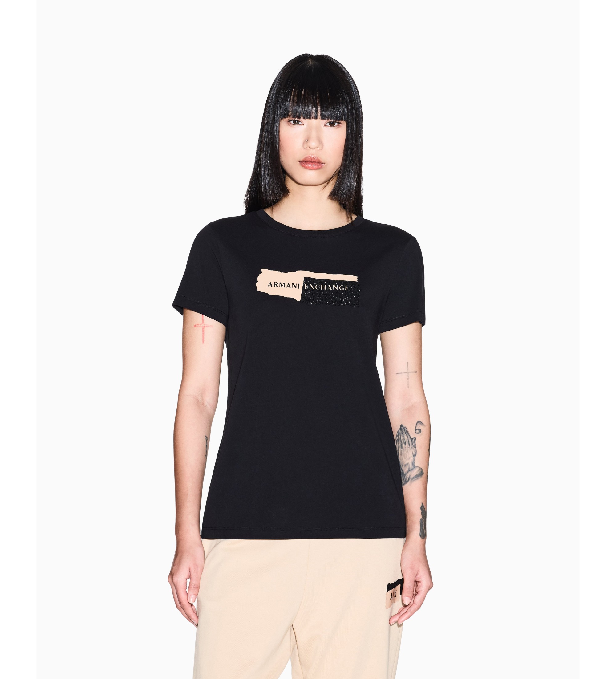A|X Armani Exchange für Damen. XW001804AF10356UC001 T-shirt Regular schwarz (M), Lässig, Baumwolle, Kurzarm