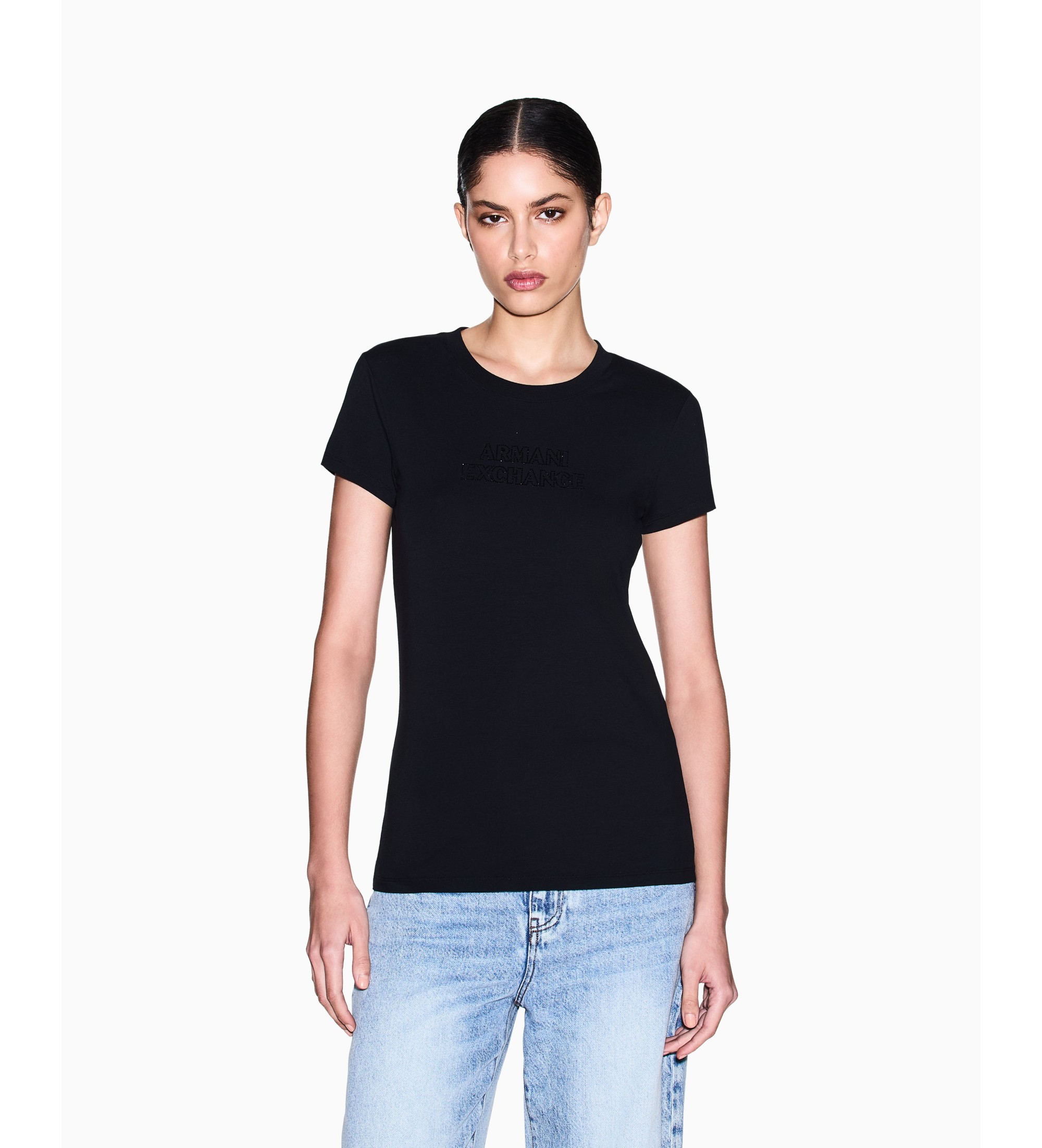 A|X Armani Exchange für Damen. XW002293AF17173UC001 Slim-fit-T-Shirt schwarz (L), Lässig, Baumwolle, Kurzarm