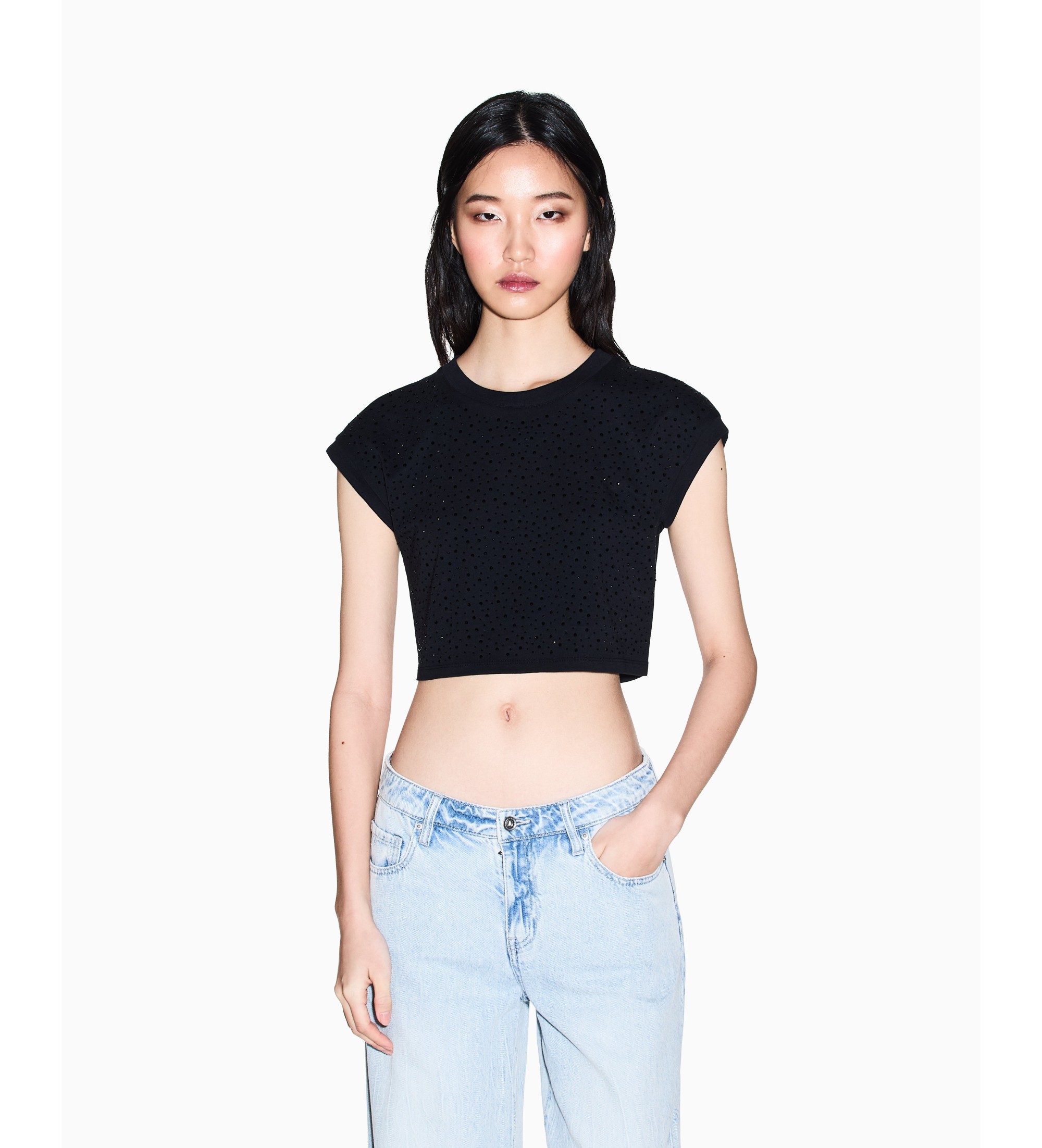 A|X Armani Exchange für Damen. XW002295AF17172UC001 T-shirt Crop schwarz (XS), Lässig, Baumwolle, Kurzarm