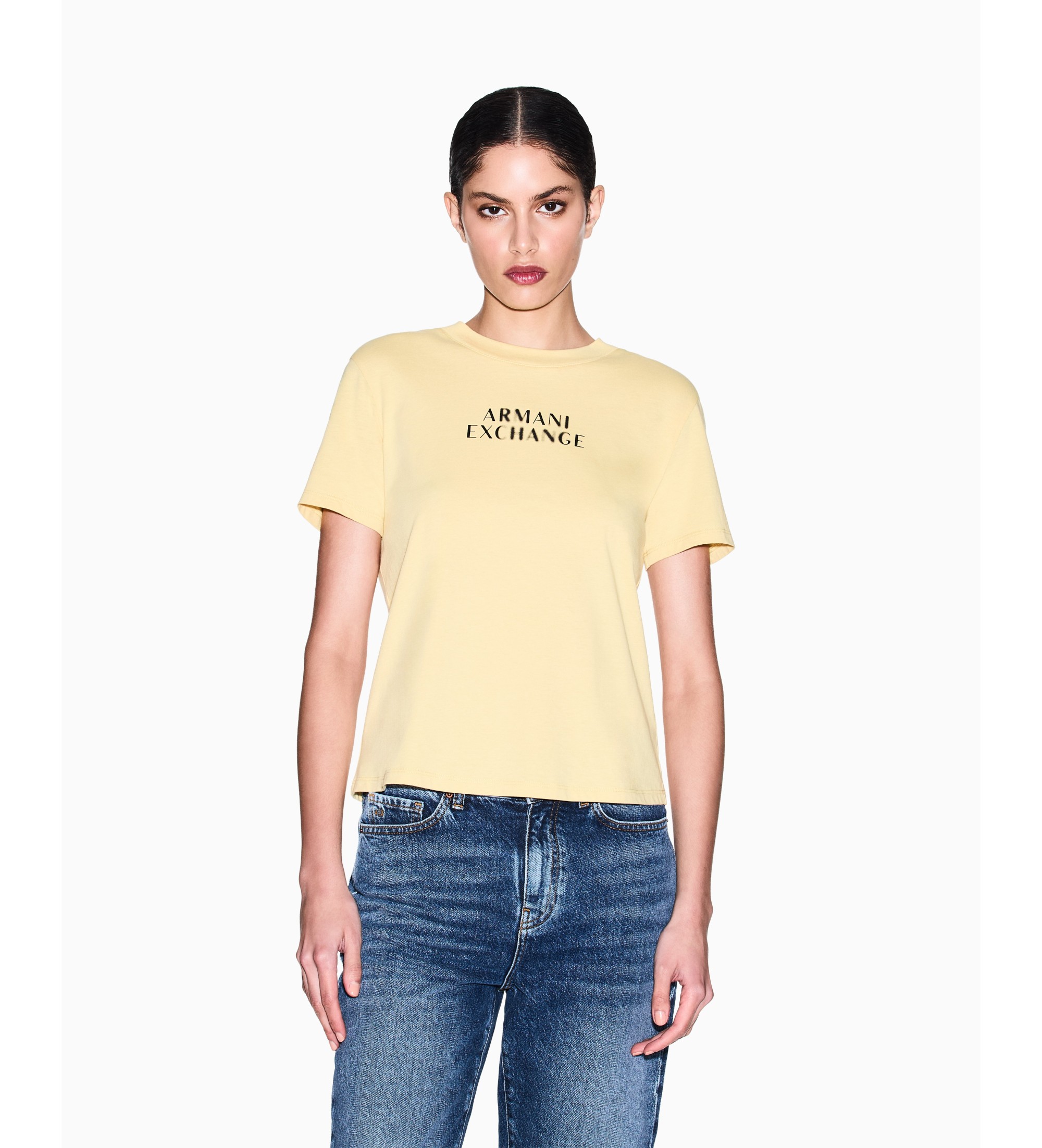 A|X Armani Exchange für Damen. XW002324AF10356U2149 T-Shirt mit regulärem Schnitt aus klassischem gelbem Baumwolljersey (M), Lässig, Baumwol