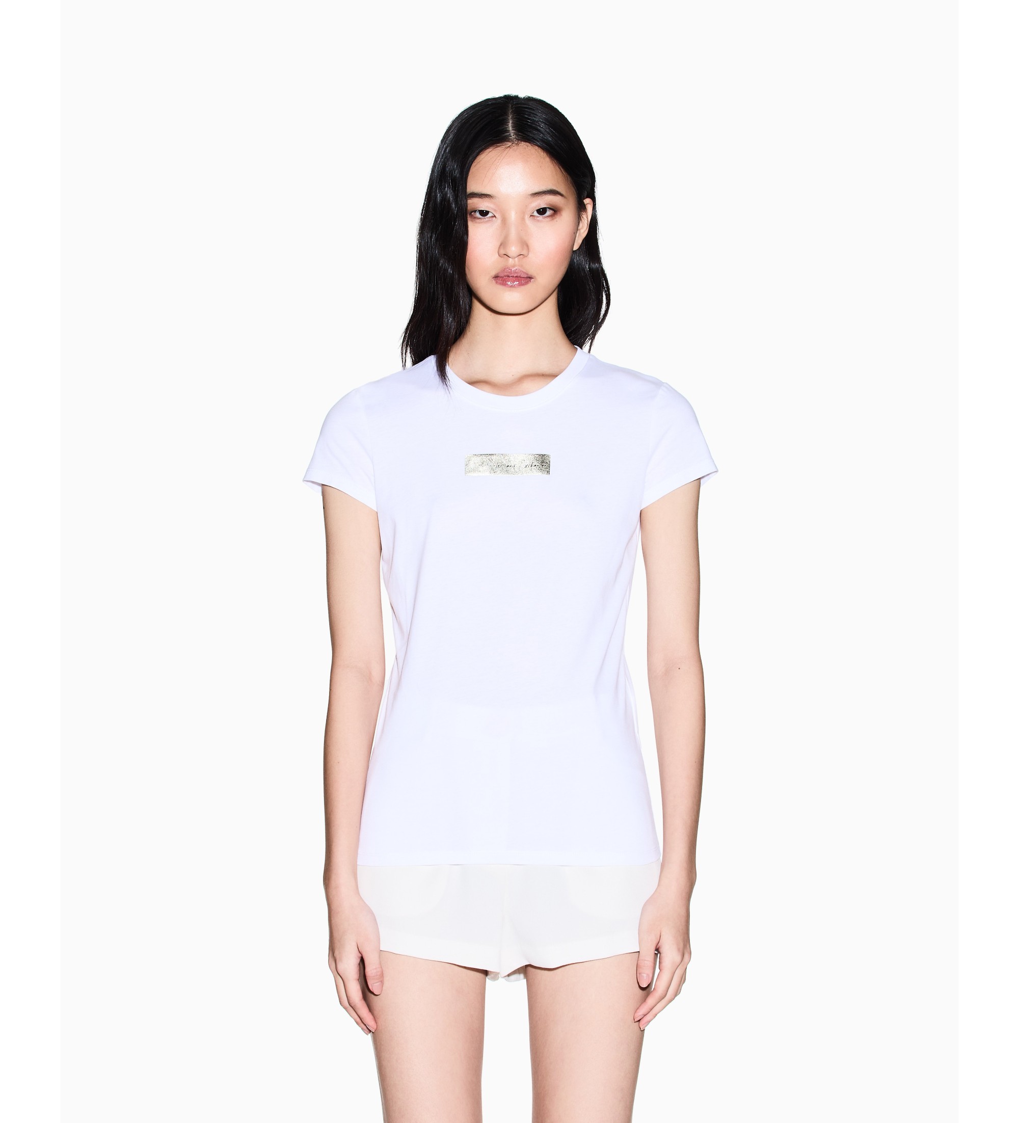A|X Armani Exchange für Damen. XW002327AF10358U0002 Weißes Strick-T-Shirt (M), Lässig, Baumwolle, Kurzarm