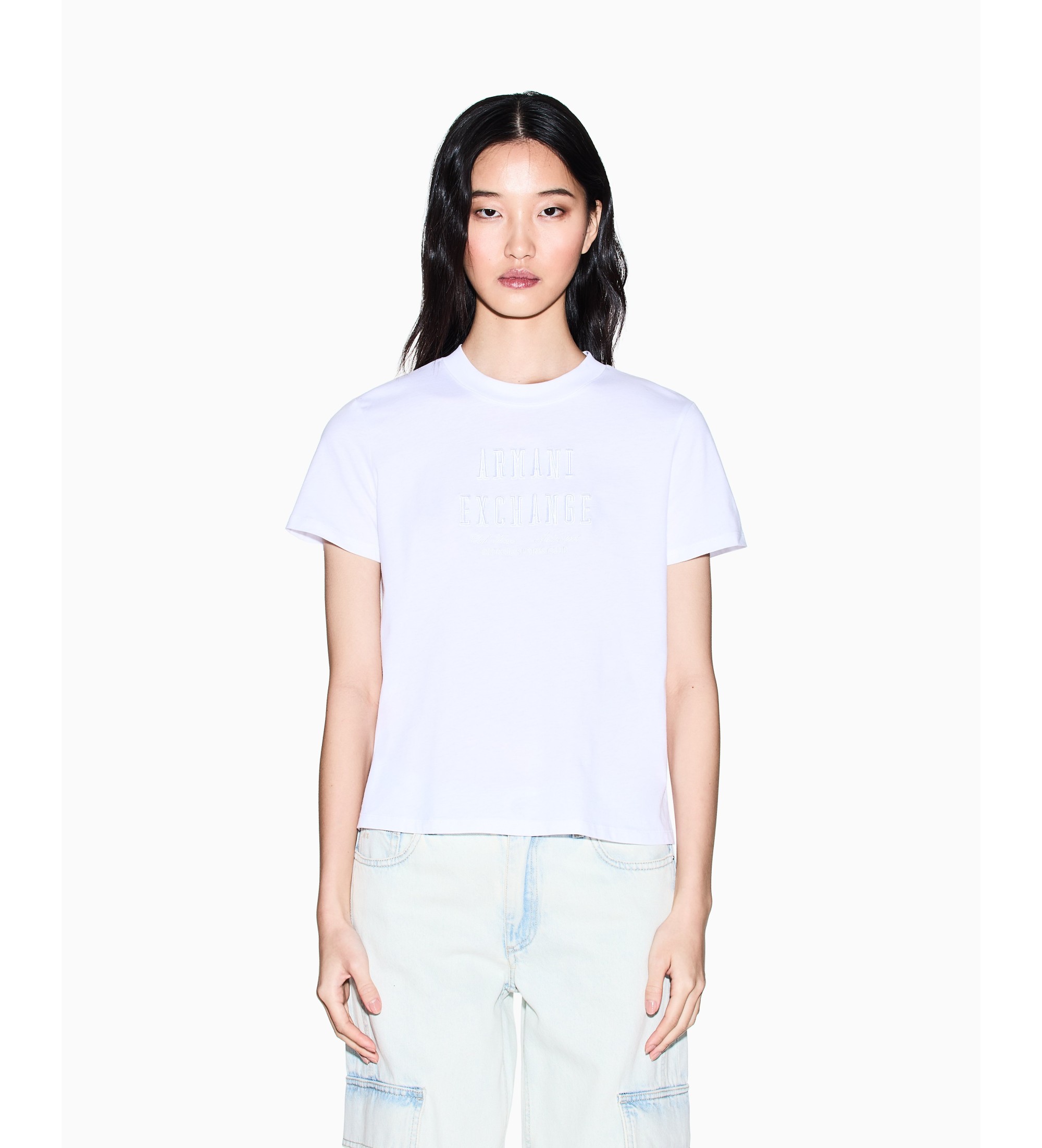 A|X Armani Exchange für Damen. XW002334AF10358U0002 Premium Casual T-shirt weiß (L), Lässig, Baumwolle, Kurzarm
