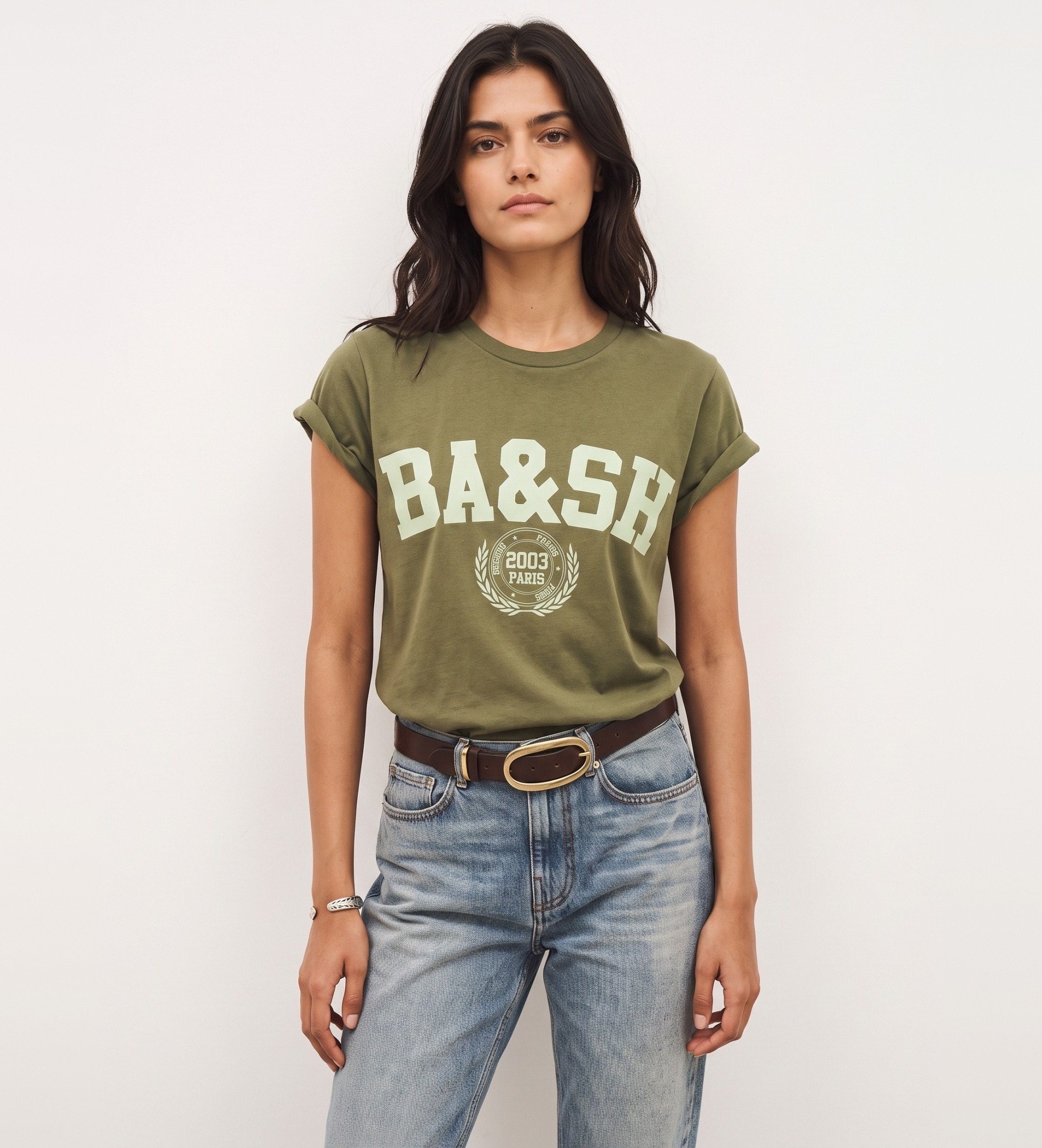BA&SH für Damen. 1H26IONI Ioni T-Shirt Khaki (36), Lässig, Grün, Baumwolle, Kurzarm