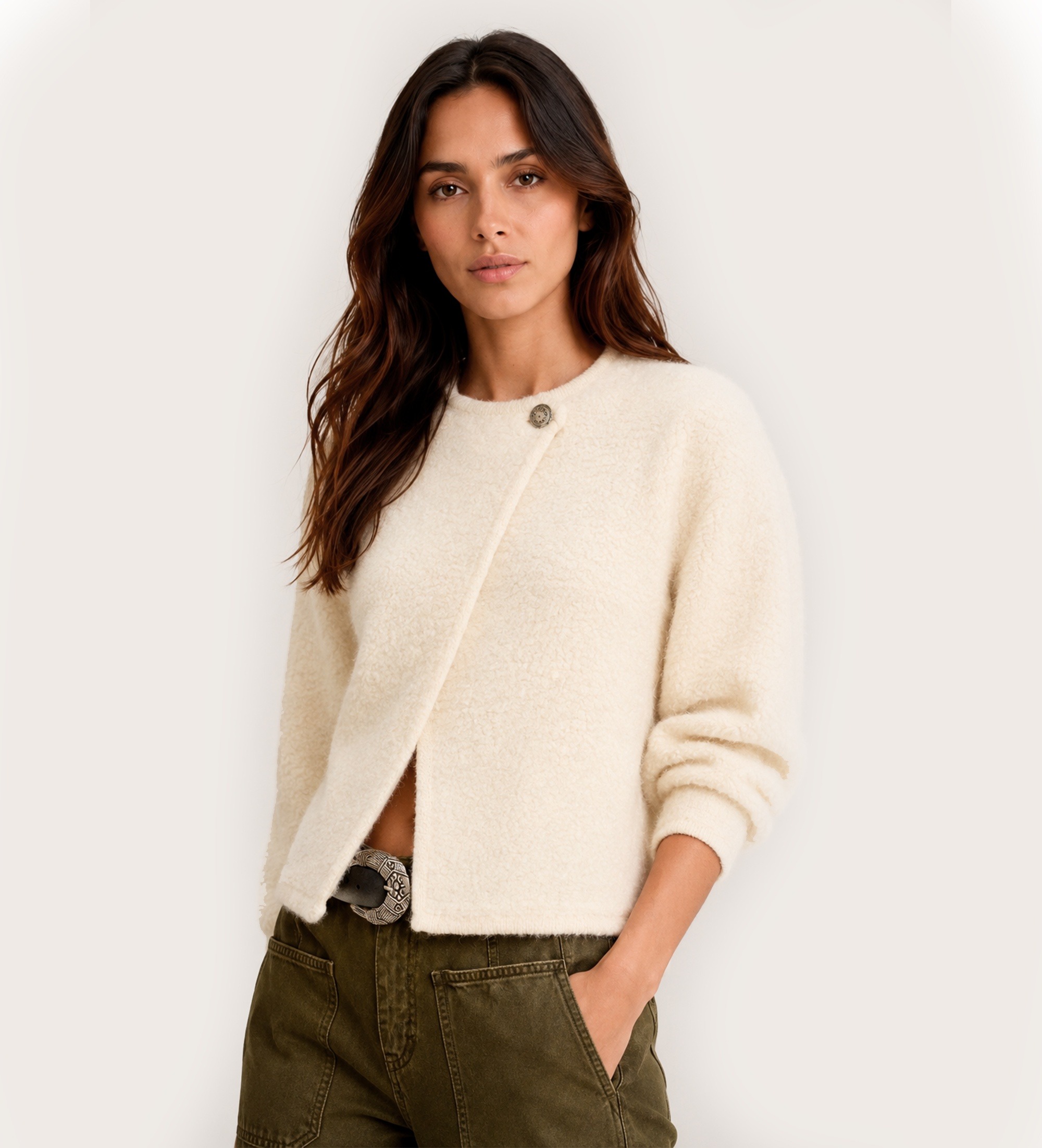 BA&SH für Damen. 1H26FIDA Fida Strickjacke in Gebrochenweiß (36), Lässig, Polyamid