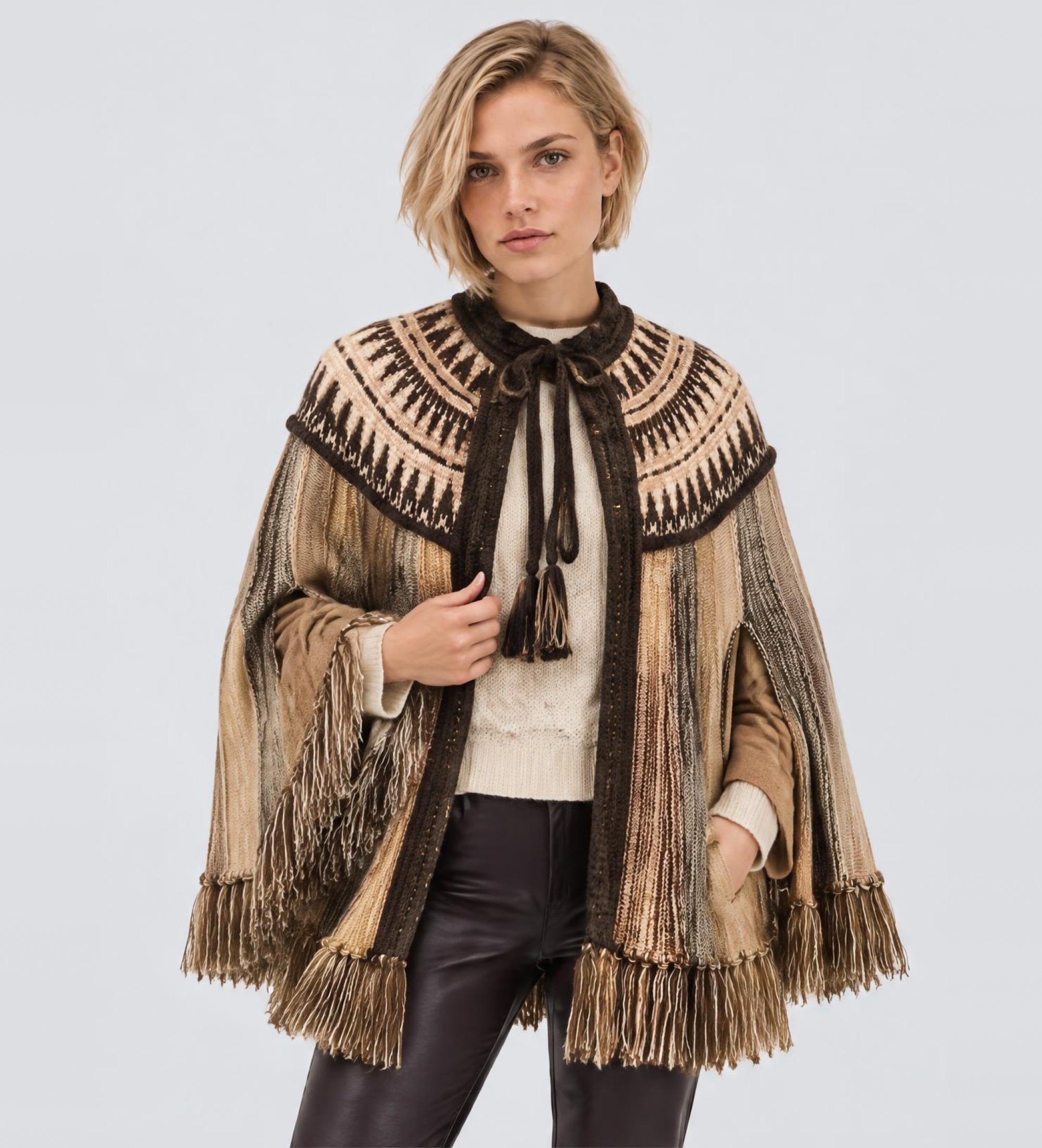 BA&SHvoor vrouwen. 1H26PRAT Bruine Prato wollen poncho (OSFA), Casual