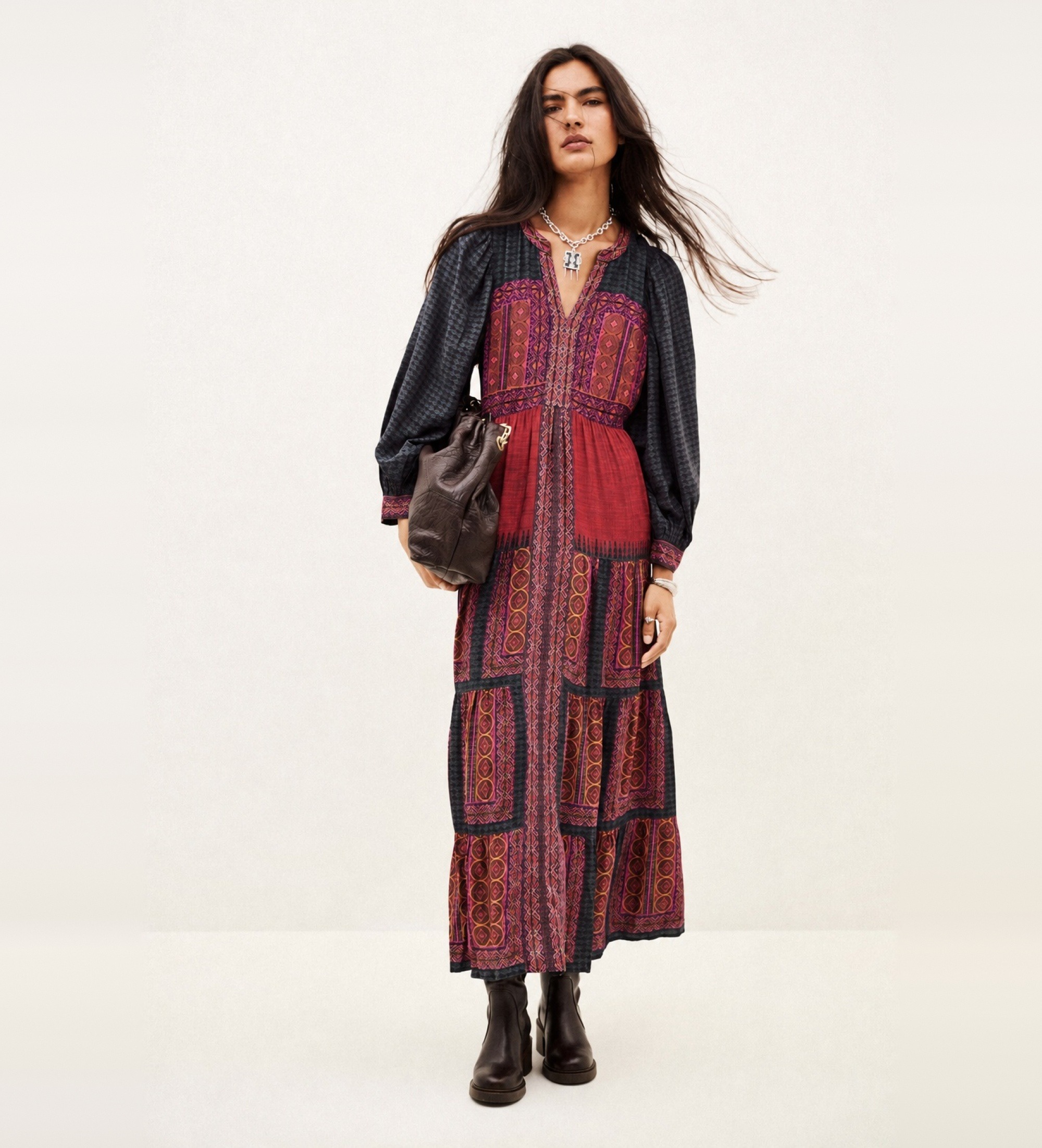 BA&SH für Damen. 1H26OLLY Mehrfarbiges Kleid Olly (34), Lässig, Viskose, Langarm