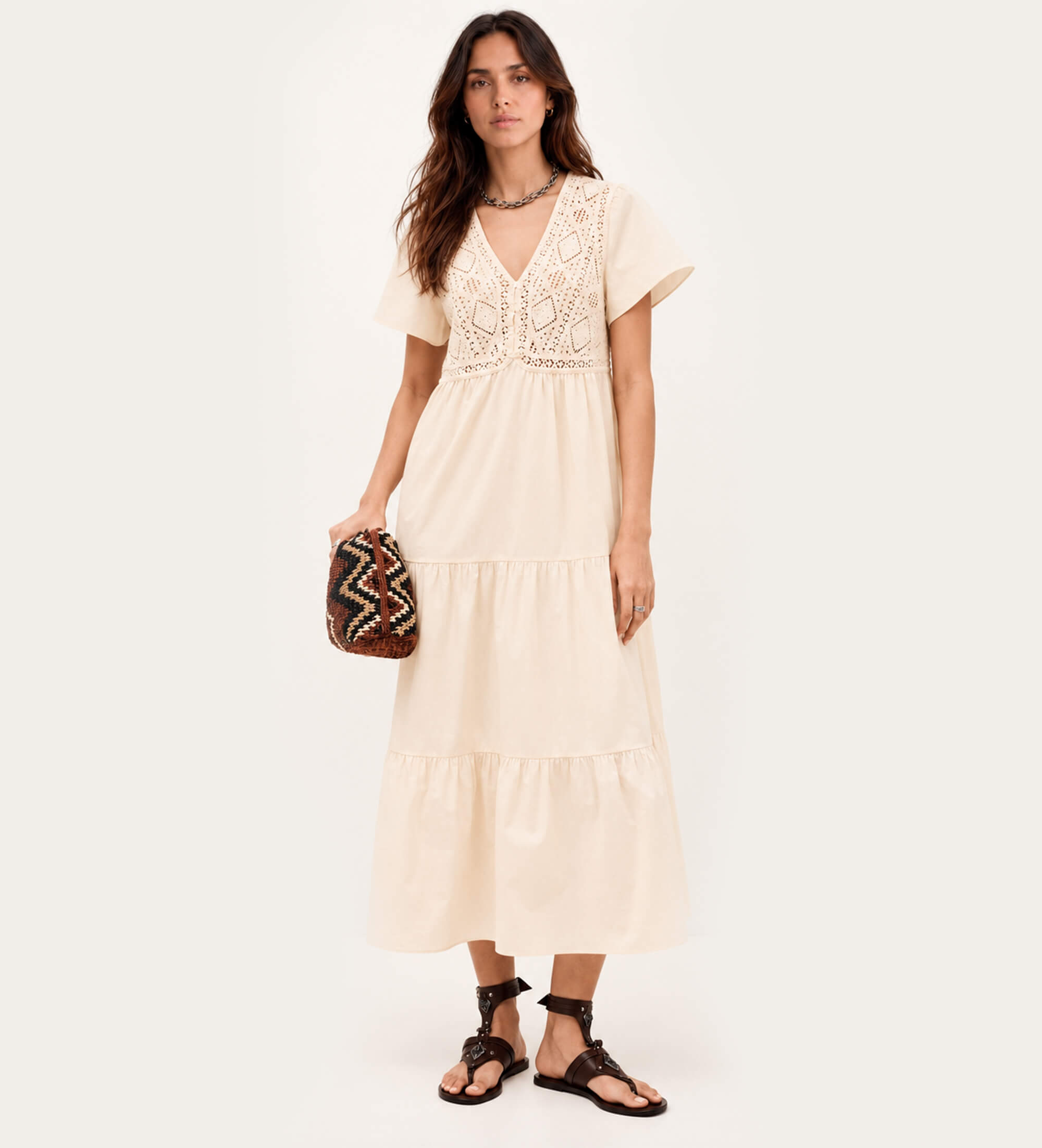 BA&SH für Damen. 1E26SAND Sandfarbenes beigefarbenes Kleid (34), Lässig, Baumwolle, Kurzarm