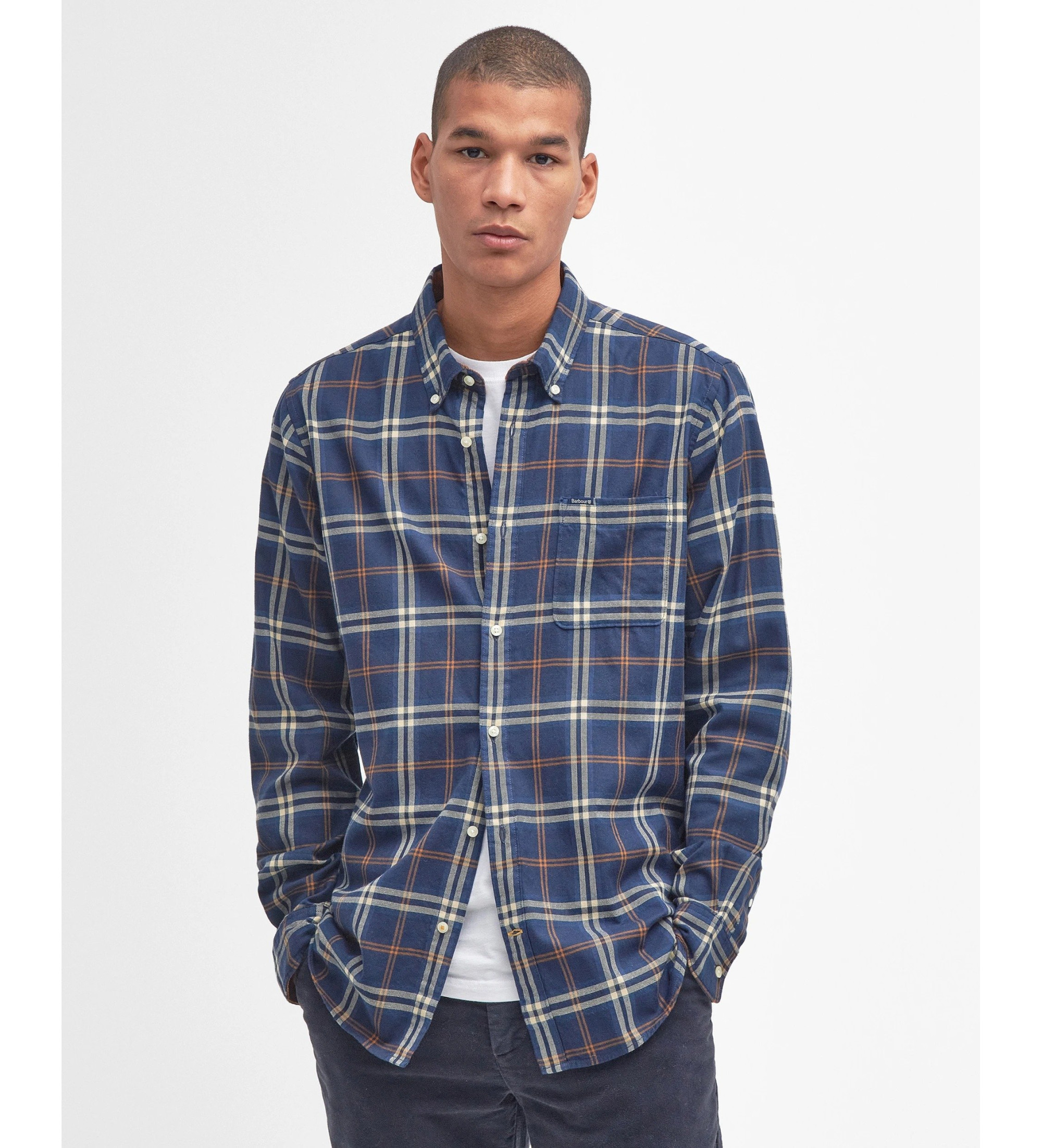 Barbour für Herren. MSH4995 Crossfell Langarmhemd nach Maß (XL), Blau, Lässig, Baumwolle