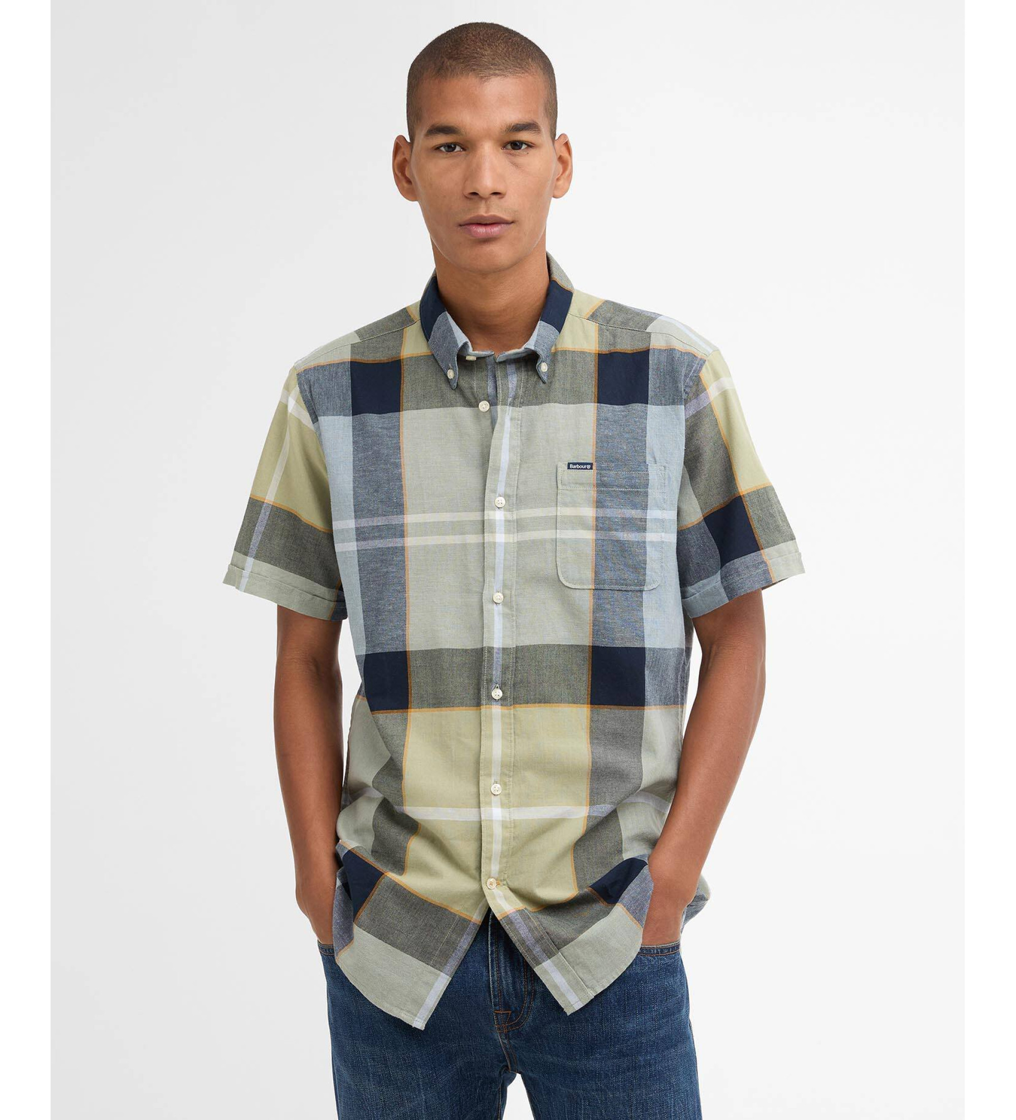 Barbour für Herren. MSH5469 Doughill grünes Hemd (M), Lässig, Baumwolle, Kurzarm