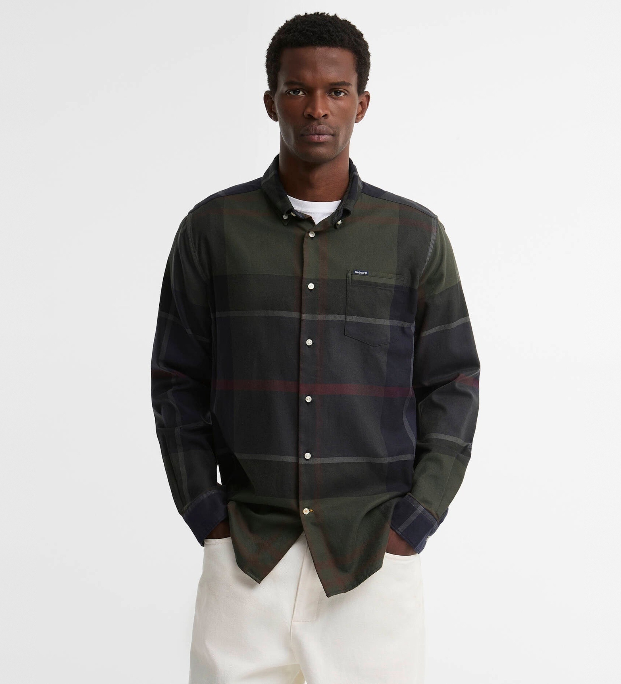 Barbourvoor mannen. MSH4980 Groen-marineblauw geruit Dunoon overhemd (M), Casual, Katoen, Lange mouwen