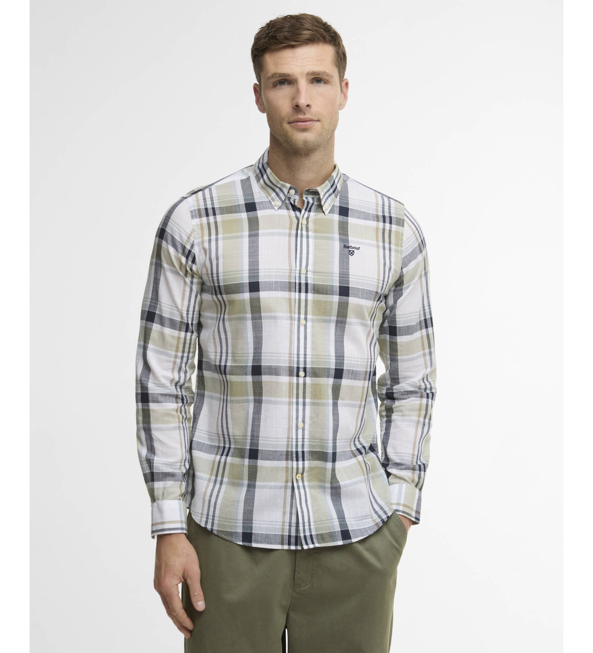 Barbour für Herren. MSH5295 Kidd grünes Hemd (XXL), Lässig, Baumwolle, Langarm