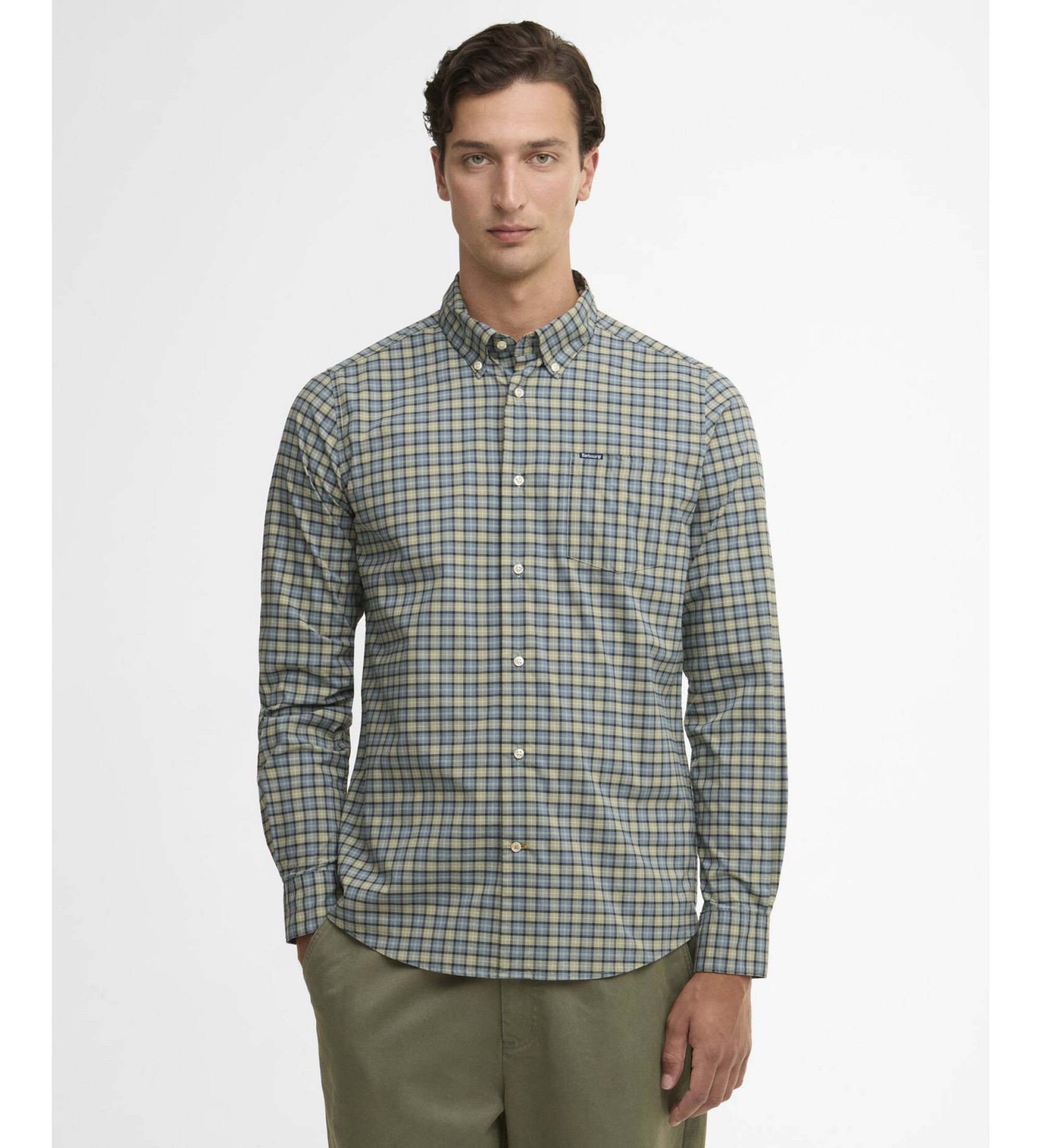 Barbour für Herren. MSH5023 Lomond grünes Hemd (XL), Lässig, Baumwolle, Langarm