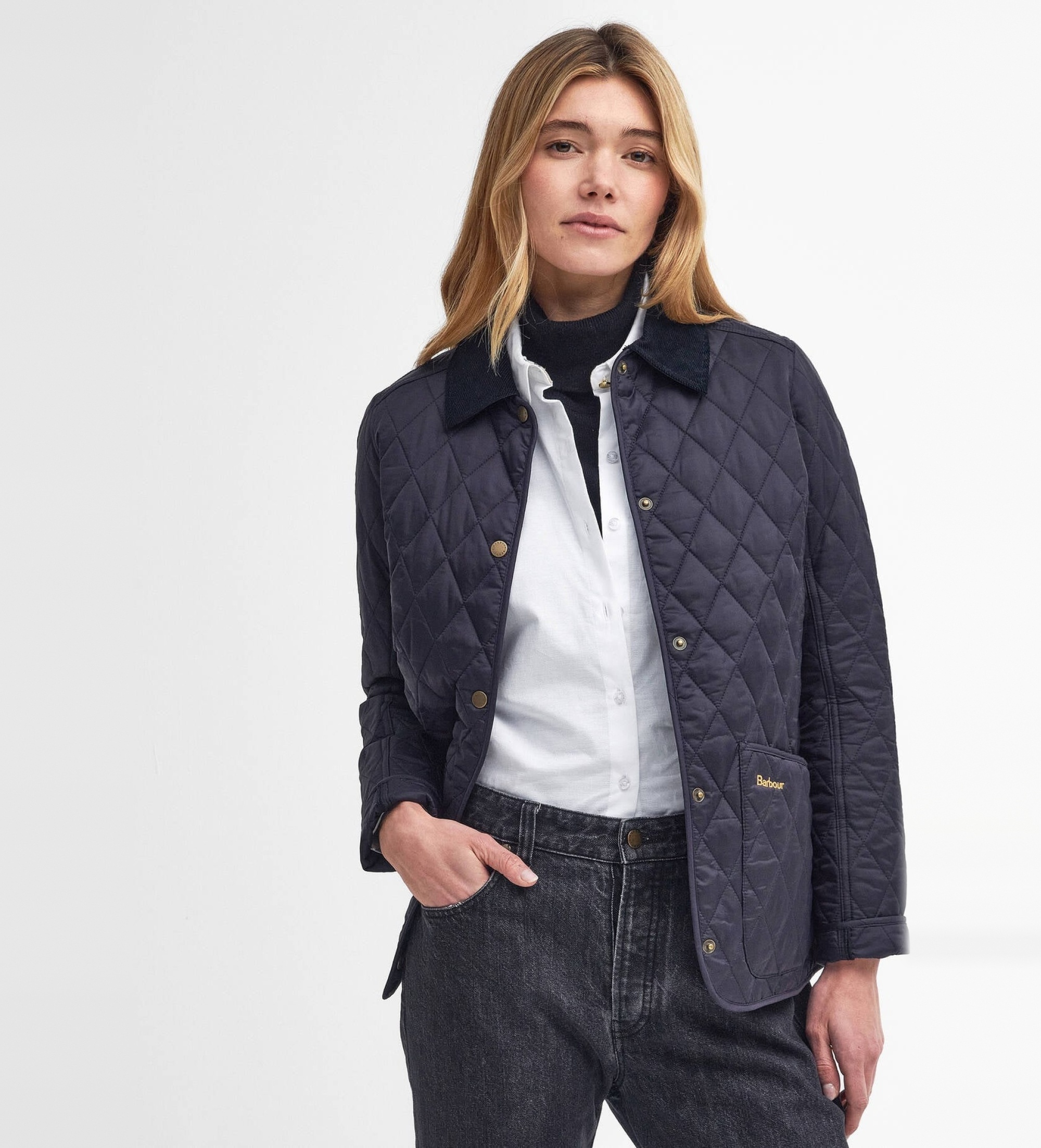 Barbour für Damen. LQU0475 Marineblaue Steppjacke Annandale (S), Lässig, Polyamid