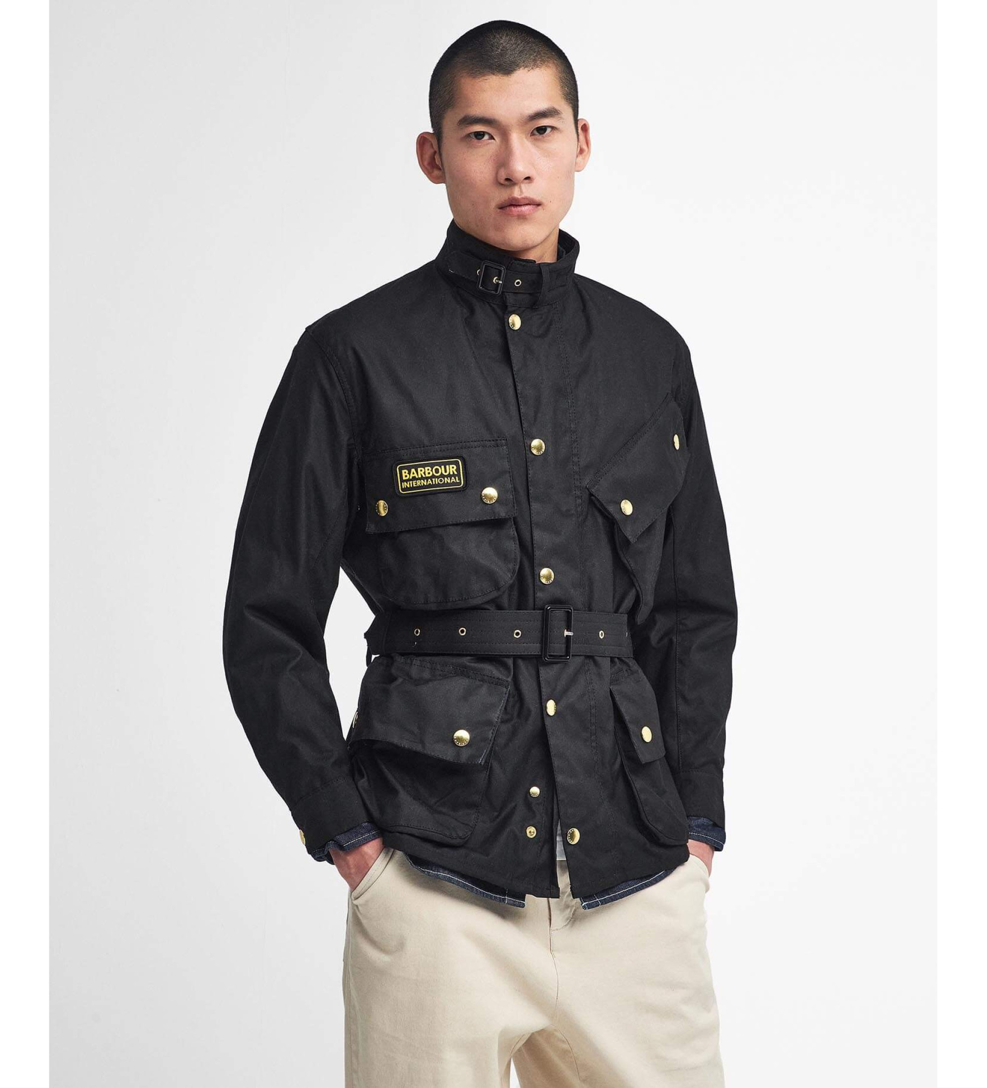 Barbour international für Herren. MWX0004 International Original Waxed Jacket schwarz (44), Lässig, Baumwolle