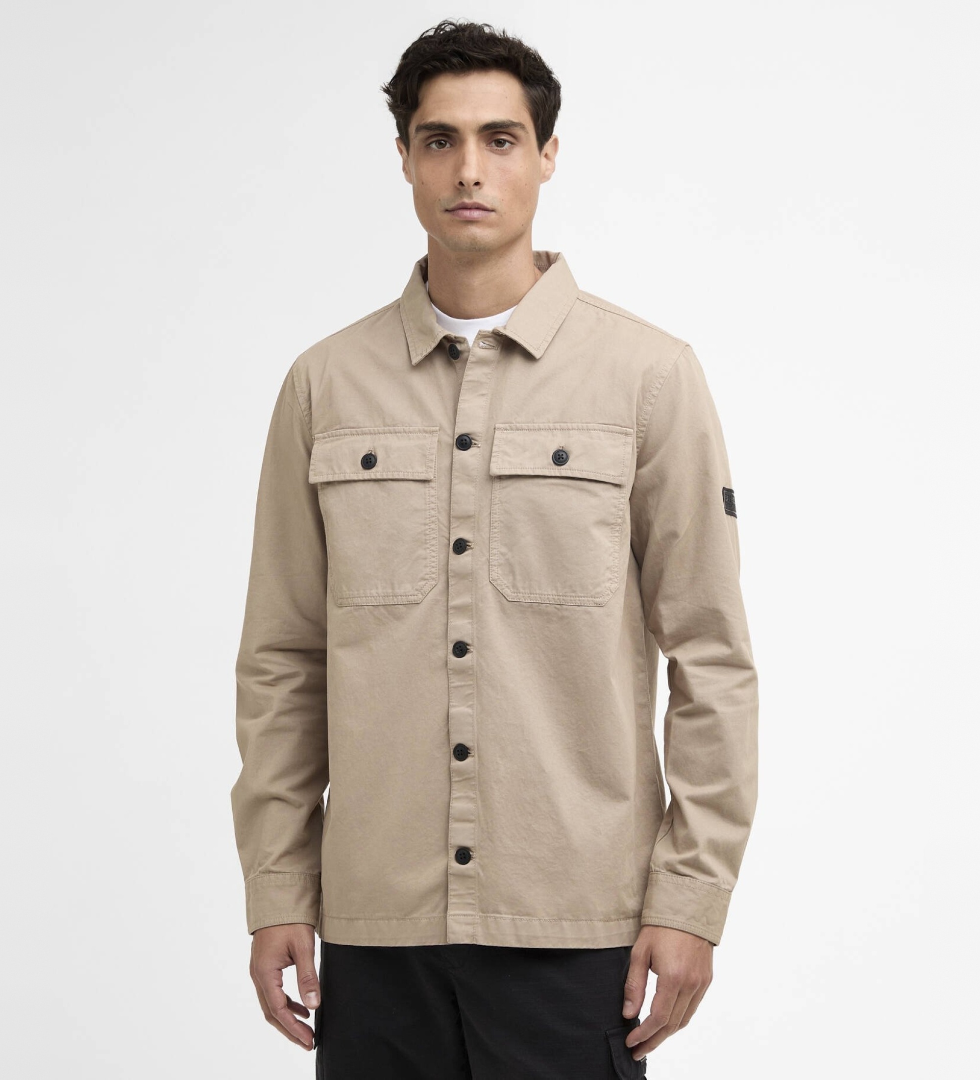 Barbour international für Herren. MOS0390 Arlo beigefarbenes Hemd (L), Lässig, Baumwolle, Langarm