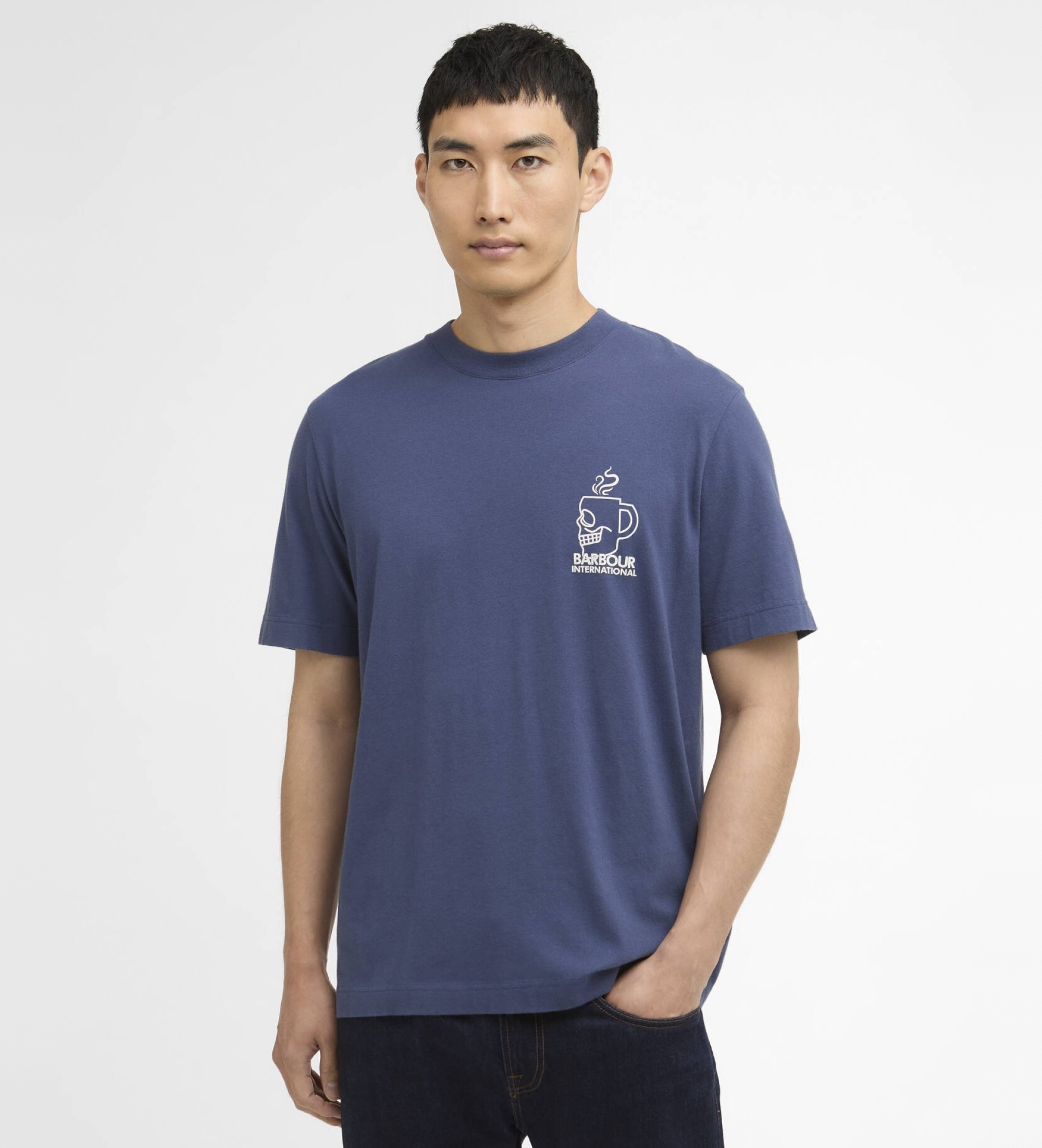 Barbour international für Herren. MTS1587 Staithes T-shirt blau (L), Lässig, Baumwolle, Kurzarm