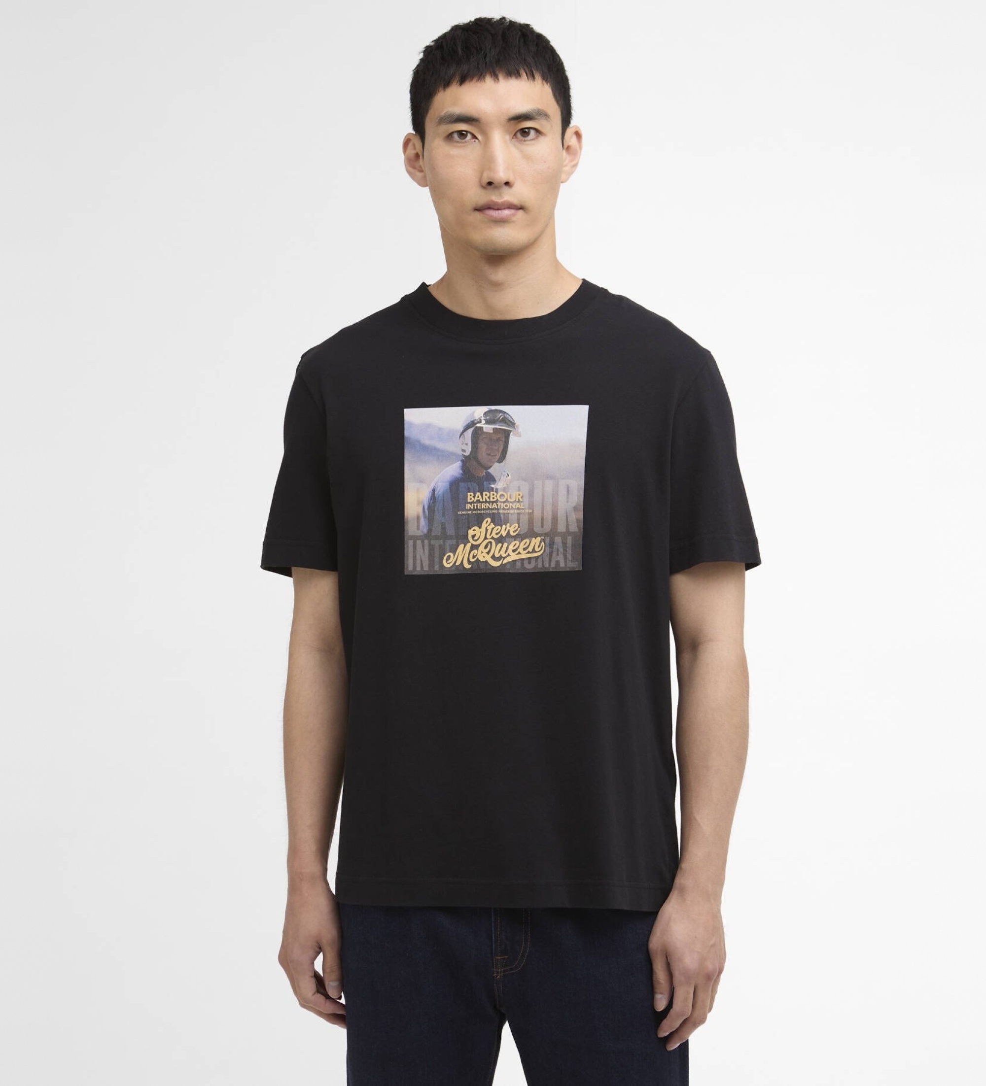 Barbour international für Herren. MTS1584 Walde T-shirt schwarz (L), Lässig, Baumwolle, Kurzarm