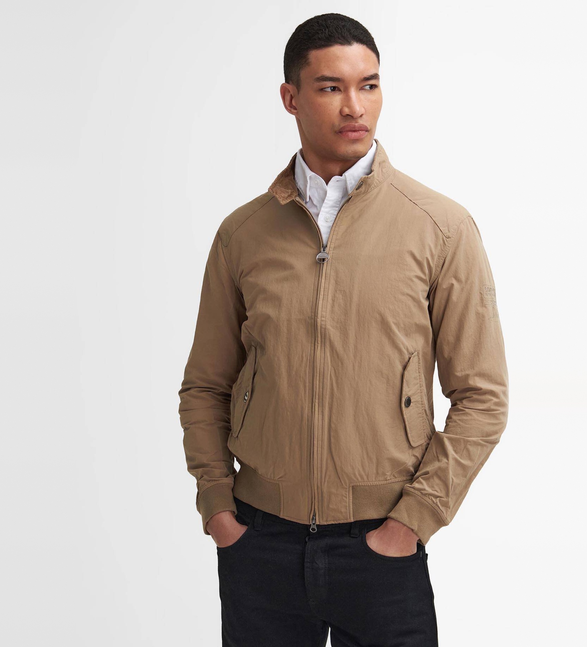 Barbour international für Herren. MCA0427 Braune Harrington-Jacke (L), Lässig, Polyamid