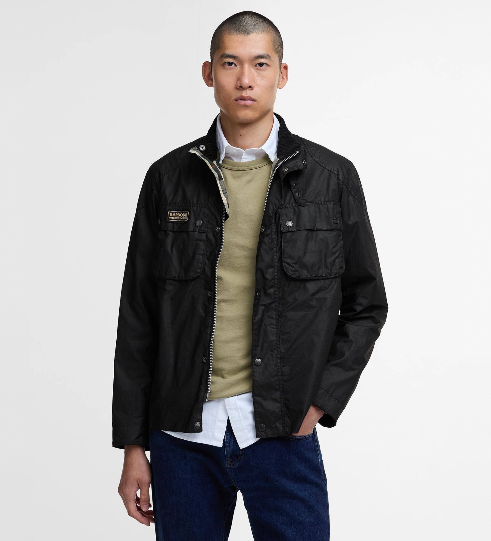 Barbour international für Herren. MWX2455 Merton Jacket schwarz (L), Lässig, Baumwolle