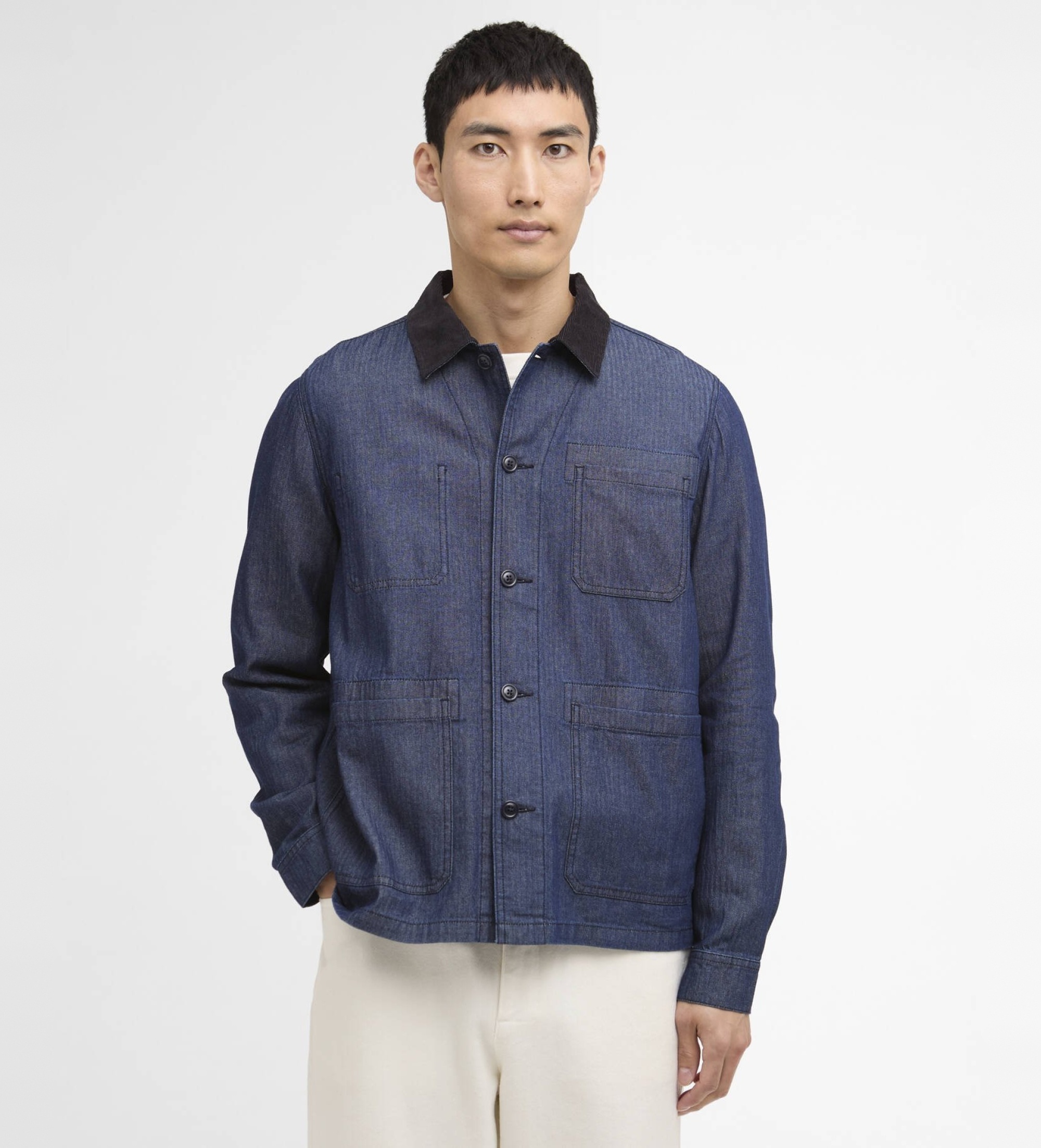 Barbour international für Herren. MOS0472 Piligan marinefarbenes Überhemd (L), Lässig, Baumwolle