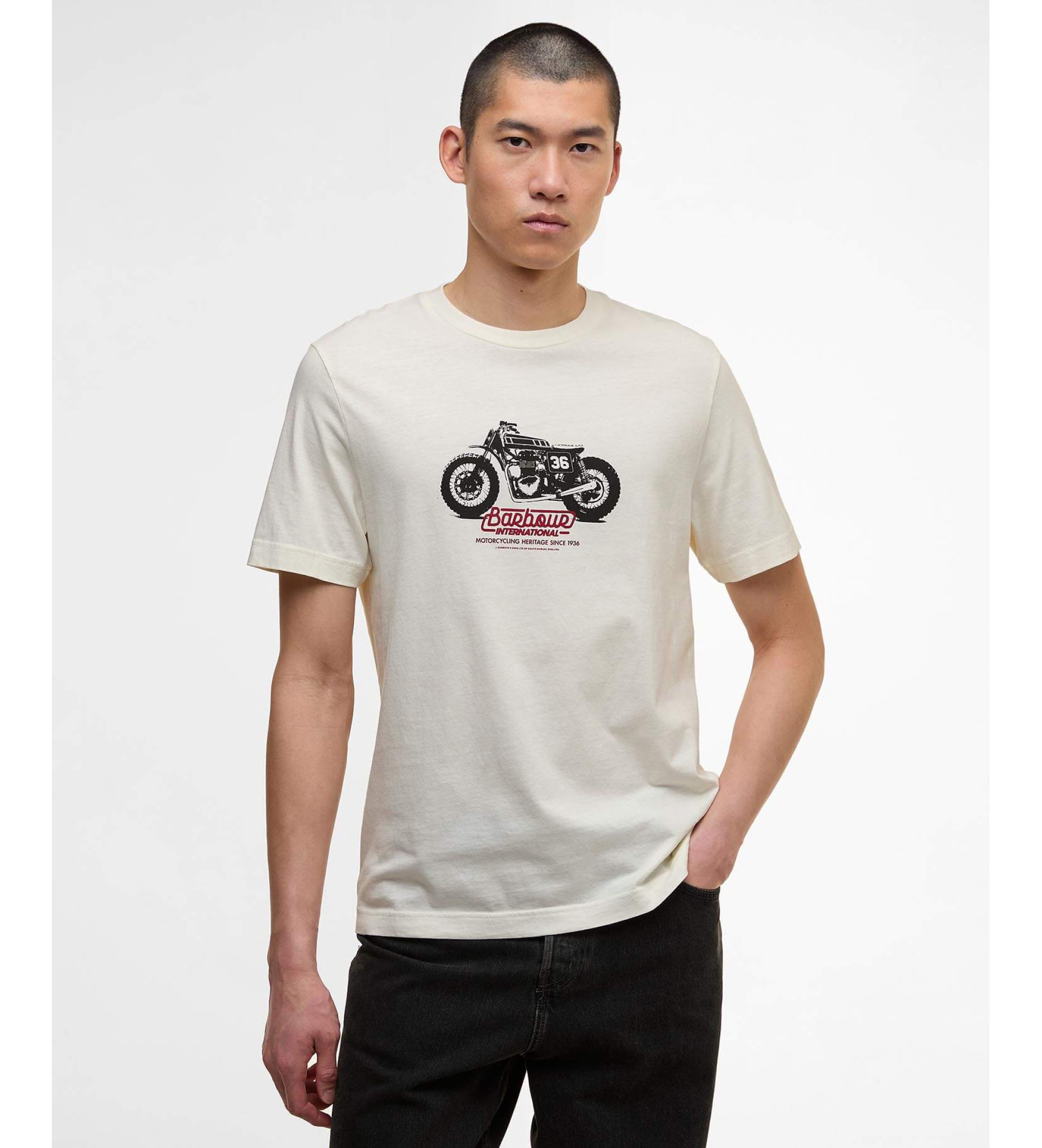 Barbour international für Herren. MTS1478 Kreuzfahrt-T-Shirt weiß (S), Lässig, Baumwolle, Kurzarm