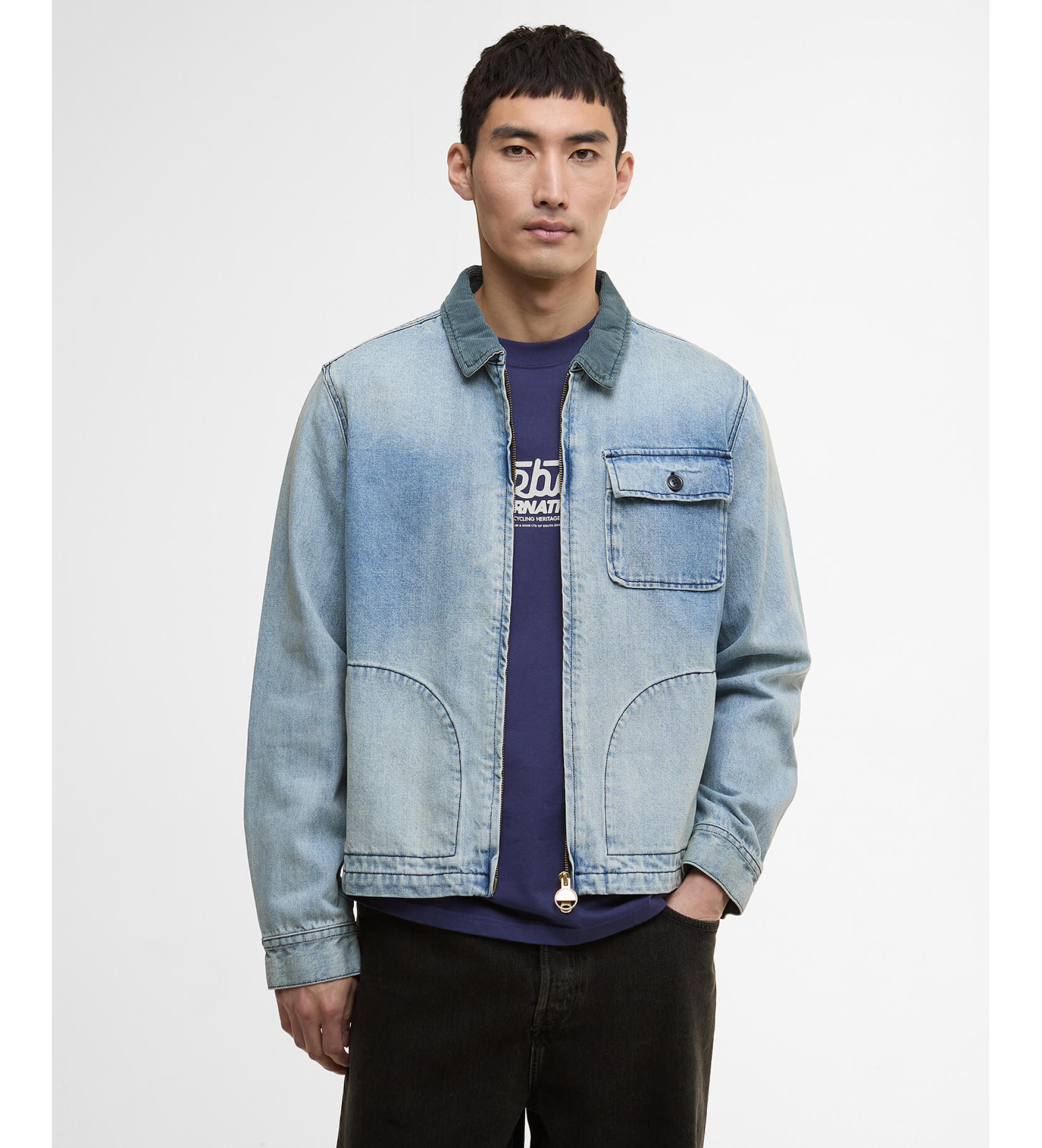 Barbour international für Herren. MOS0453 Meteor Jacke blau (XXL), Lässig, Baumwolle, Denim