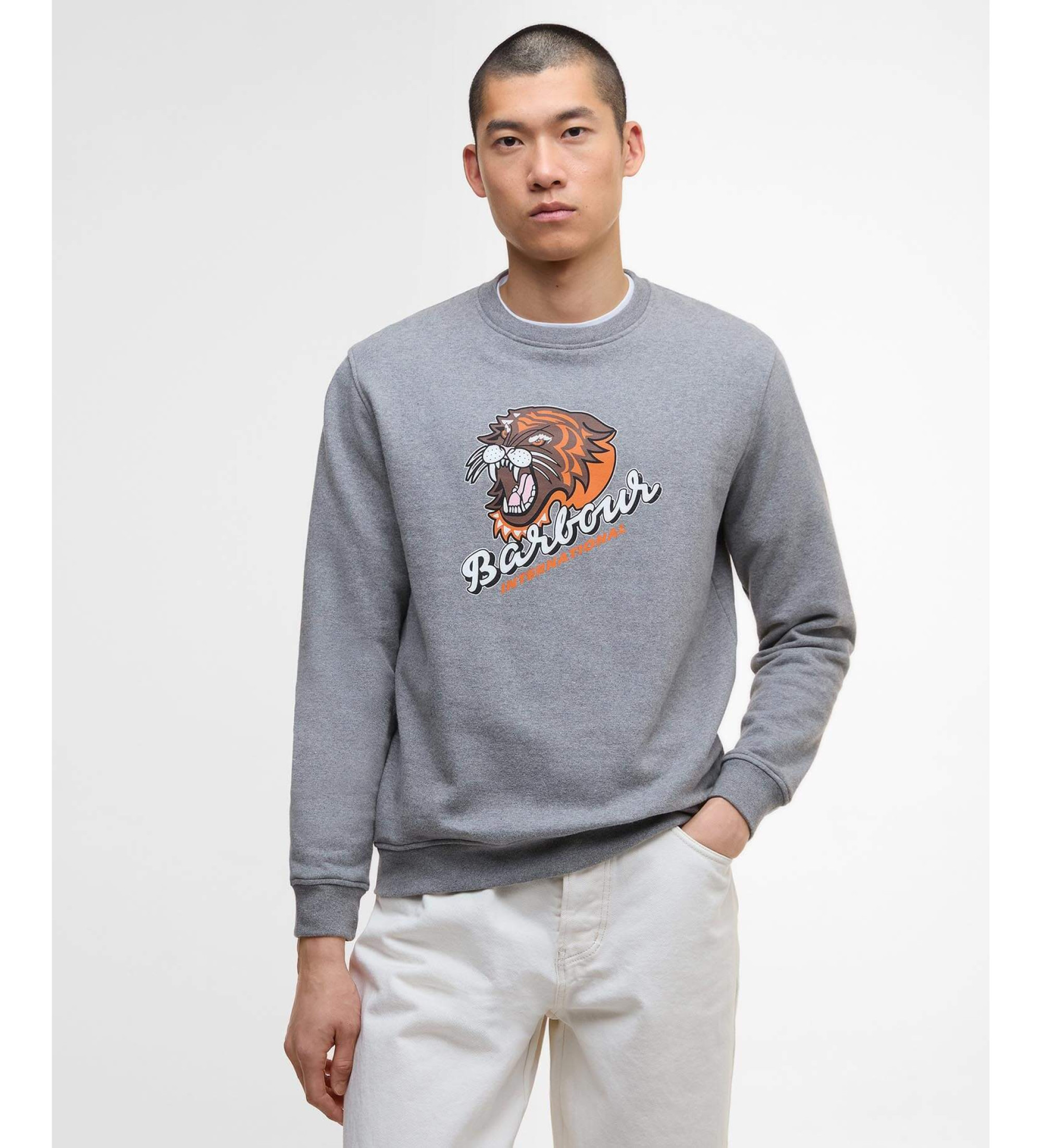 Barbour international für Herren. MOL0709 Sweatshirt Daytona grau (XL), Lässig, Baumwolle