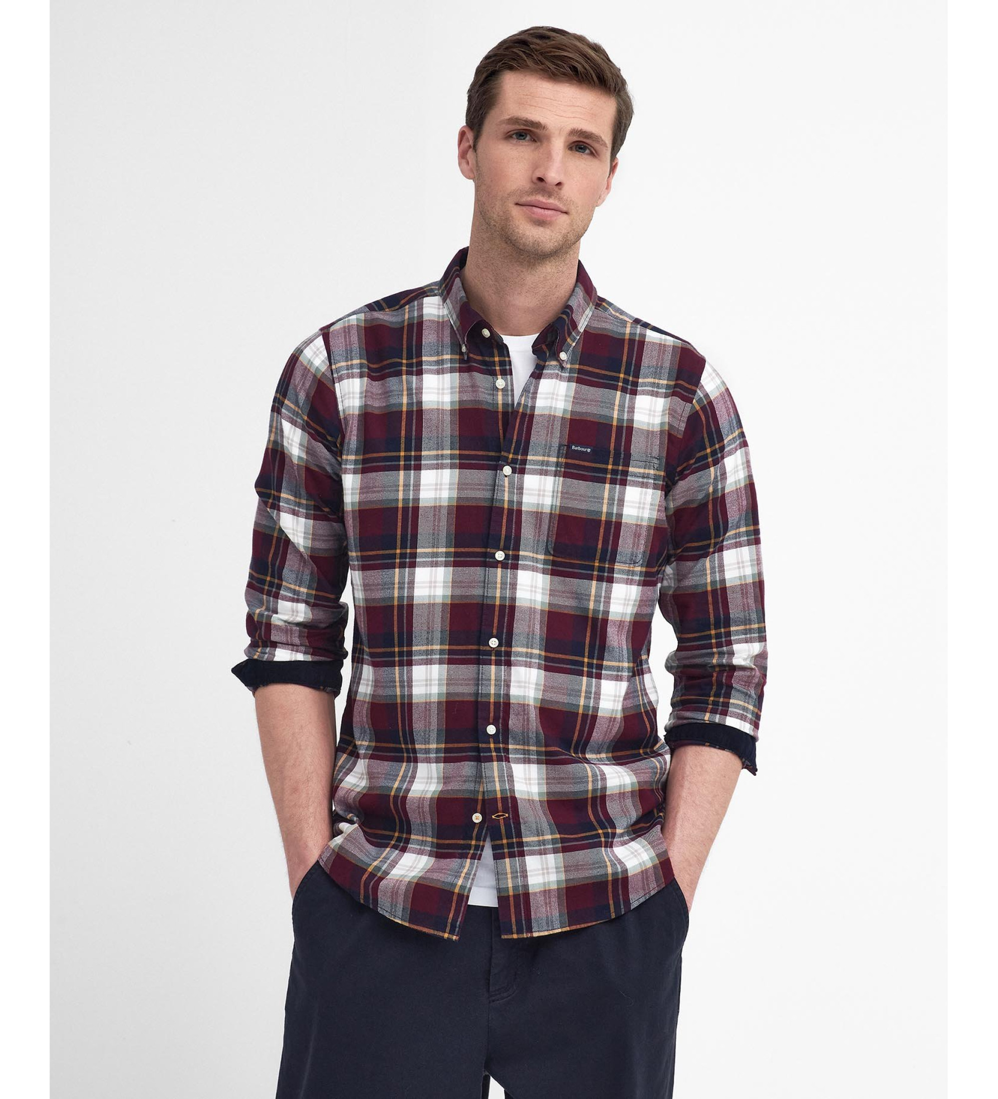 Barbour für Herren. MSH4995 Crossfell kastanienbraunes Hemd (XL), Lässig, Baumwolle, Langarm