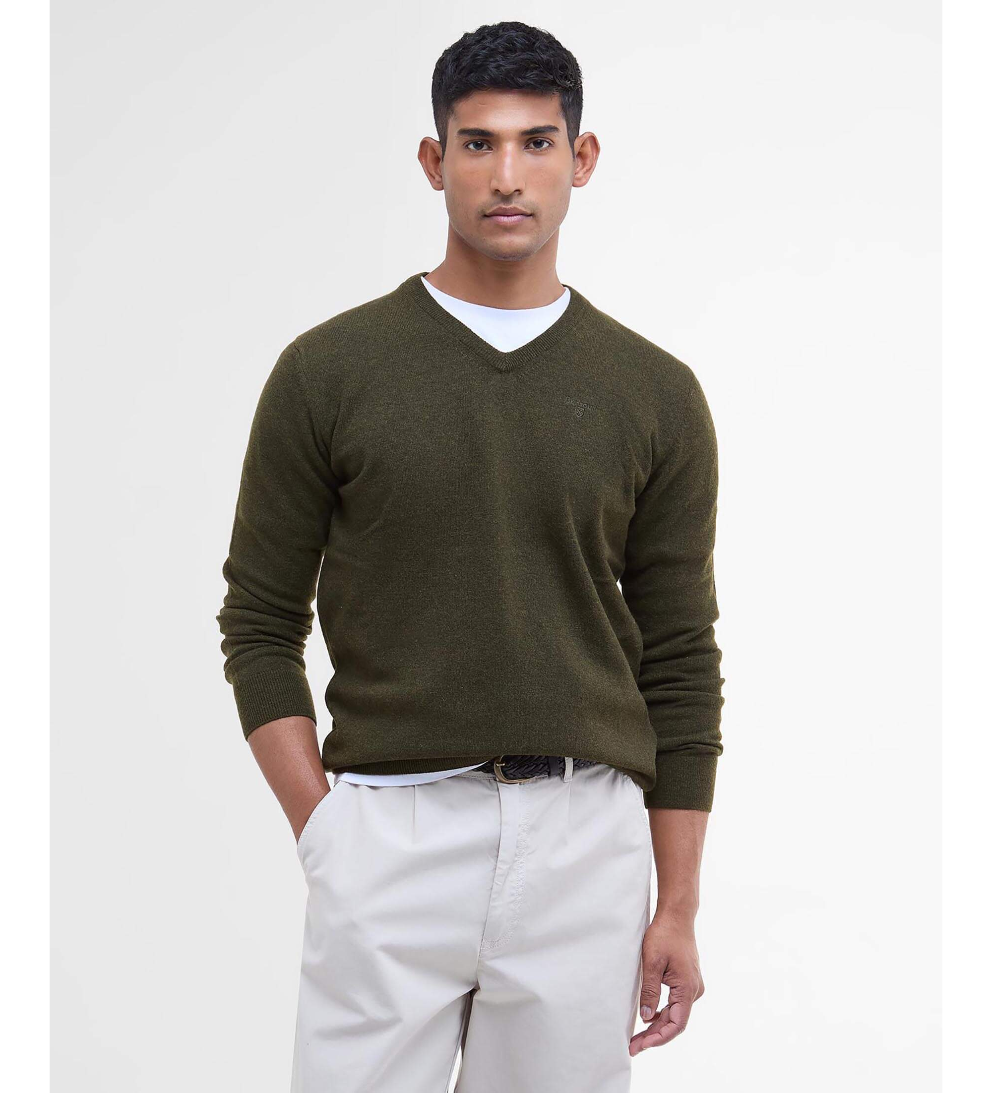Barbour für Herren. MKN0341 Essential V Pullover grün (XL), Lässig, Wolle