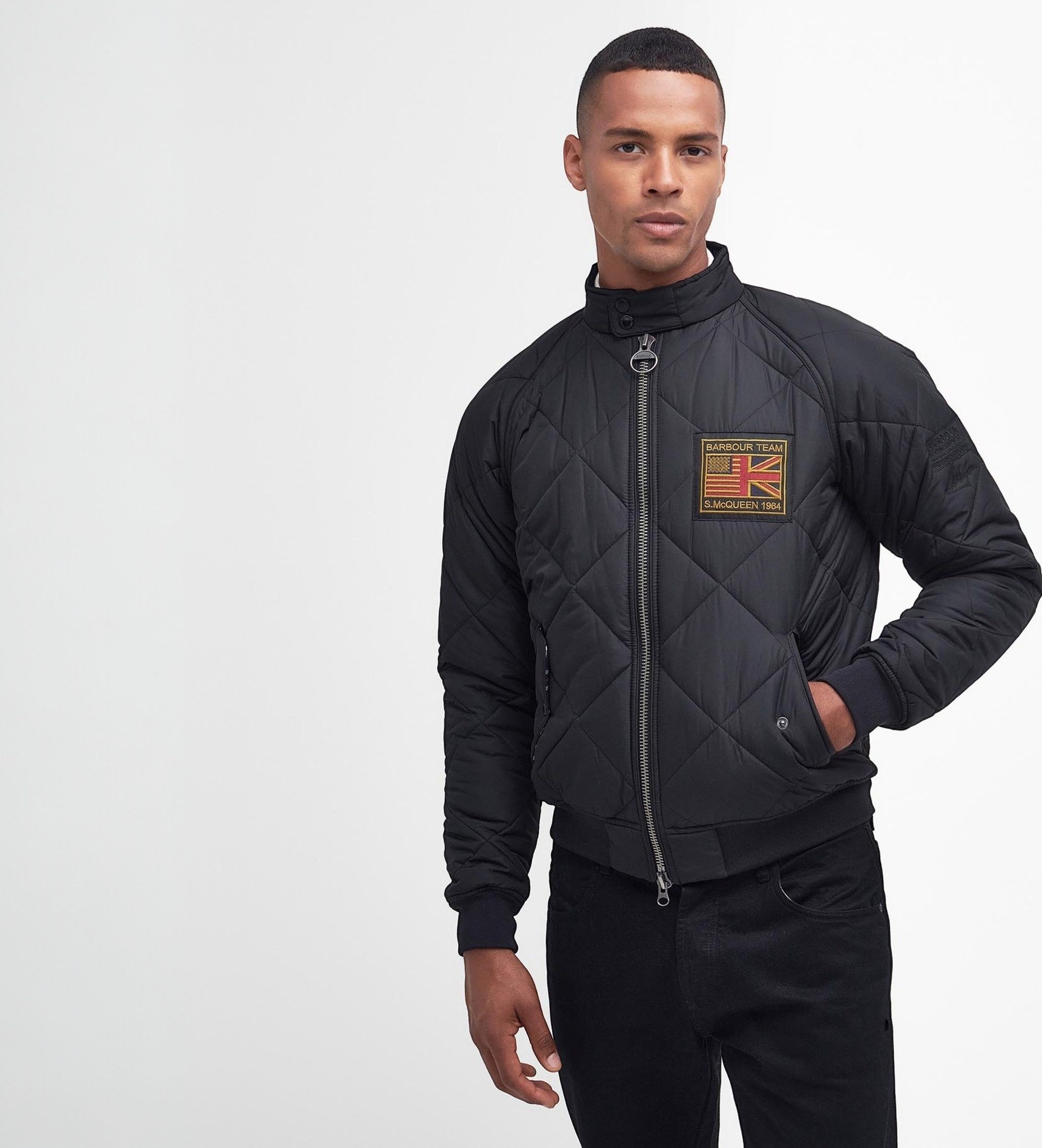 Barbour für Herren. MQU1326 Jacke Merchant Quilted Jacket schwarz (L), Lässig, Synthetisch, Langarm