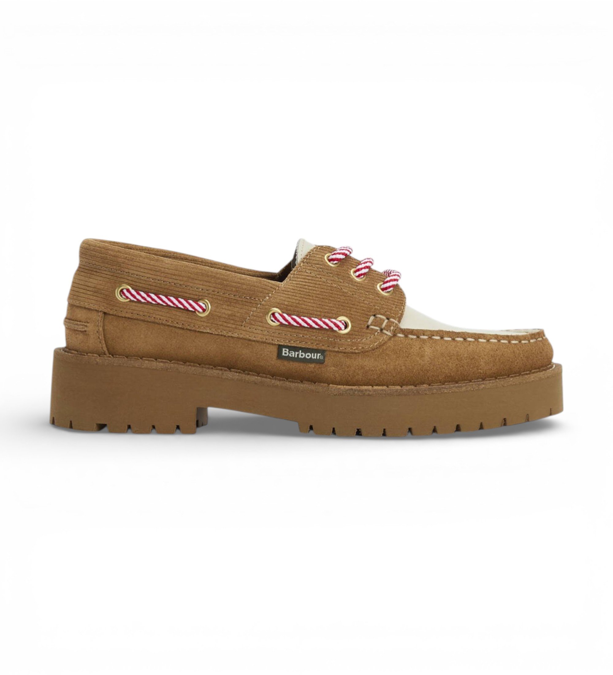 Barbour für Damen. LFO0798 Darras Bootsschuhe aus beigem Leder (37), Braun, Wohnung, 1 bis 3 cm, Schnürsenkel, Lässig