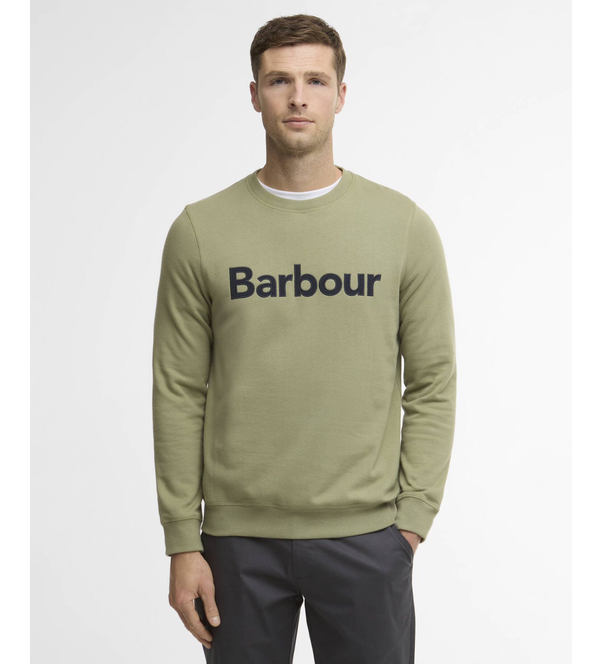 Barbour für Herren. MOL0670 Sweatshirt mit grünem Piqué-Logo (L), Lässig, Baumwolle