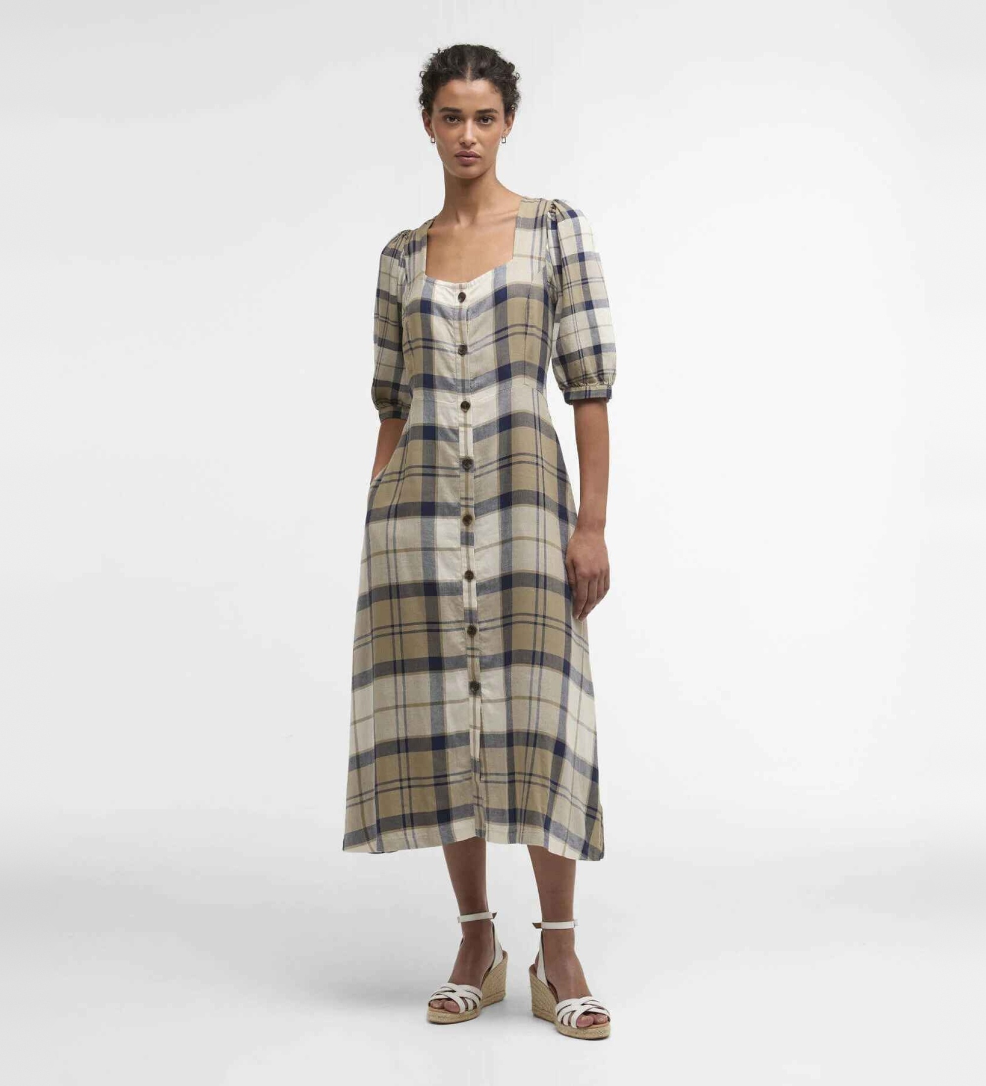 Barbour für Damen. LDR1014 Braunes Ballina Midikleid (M), Lässig, 3/4 Ärmel, Lyocell