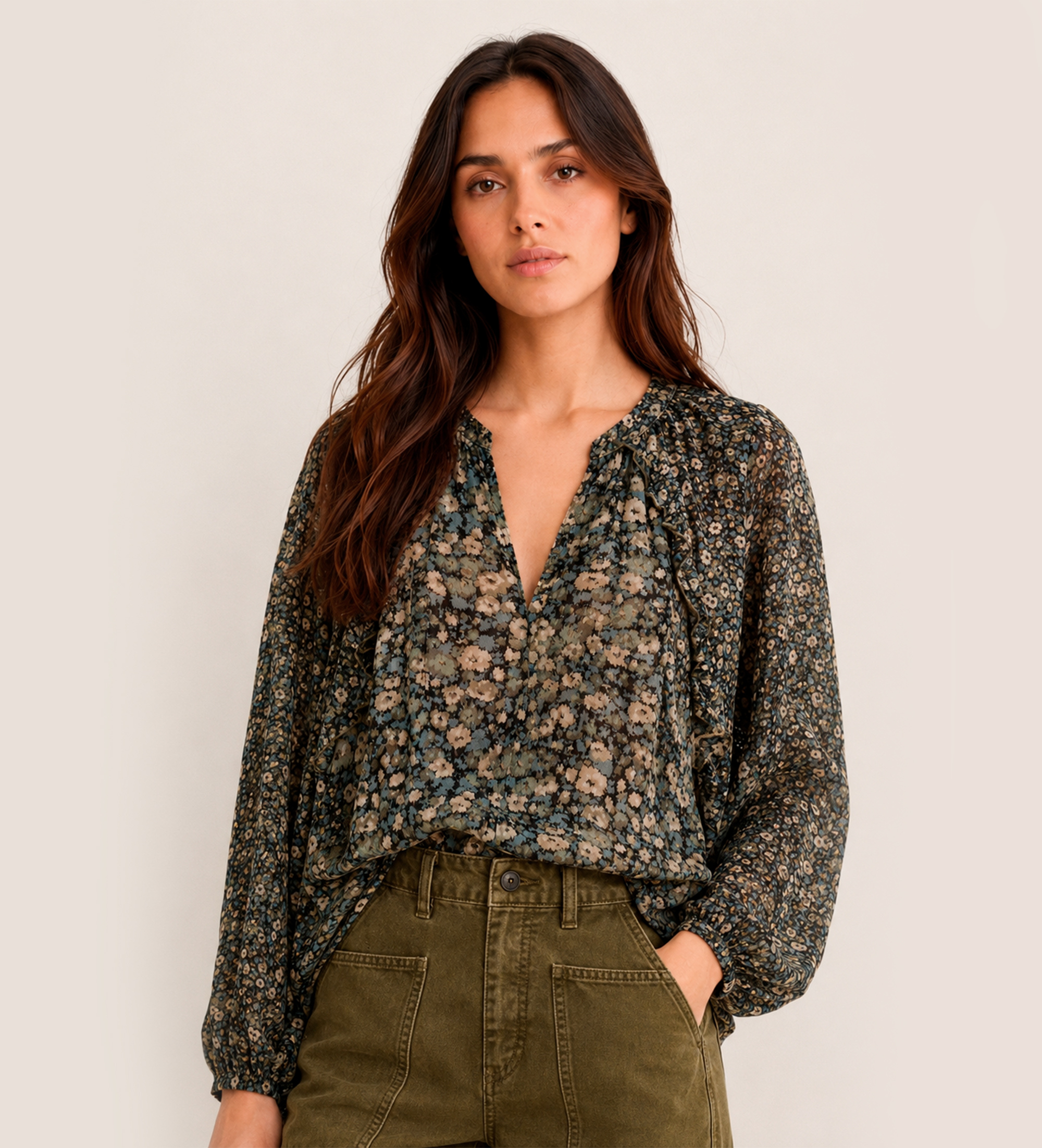 BA&SH für Damen. 1H26KROS Kross Bluse Khaki (36), Lässig, Grün, Viskose, Blumen, Langarm