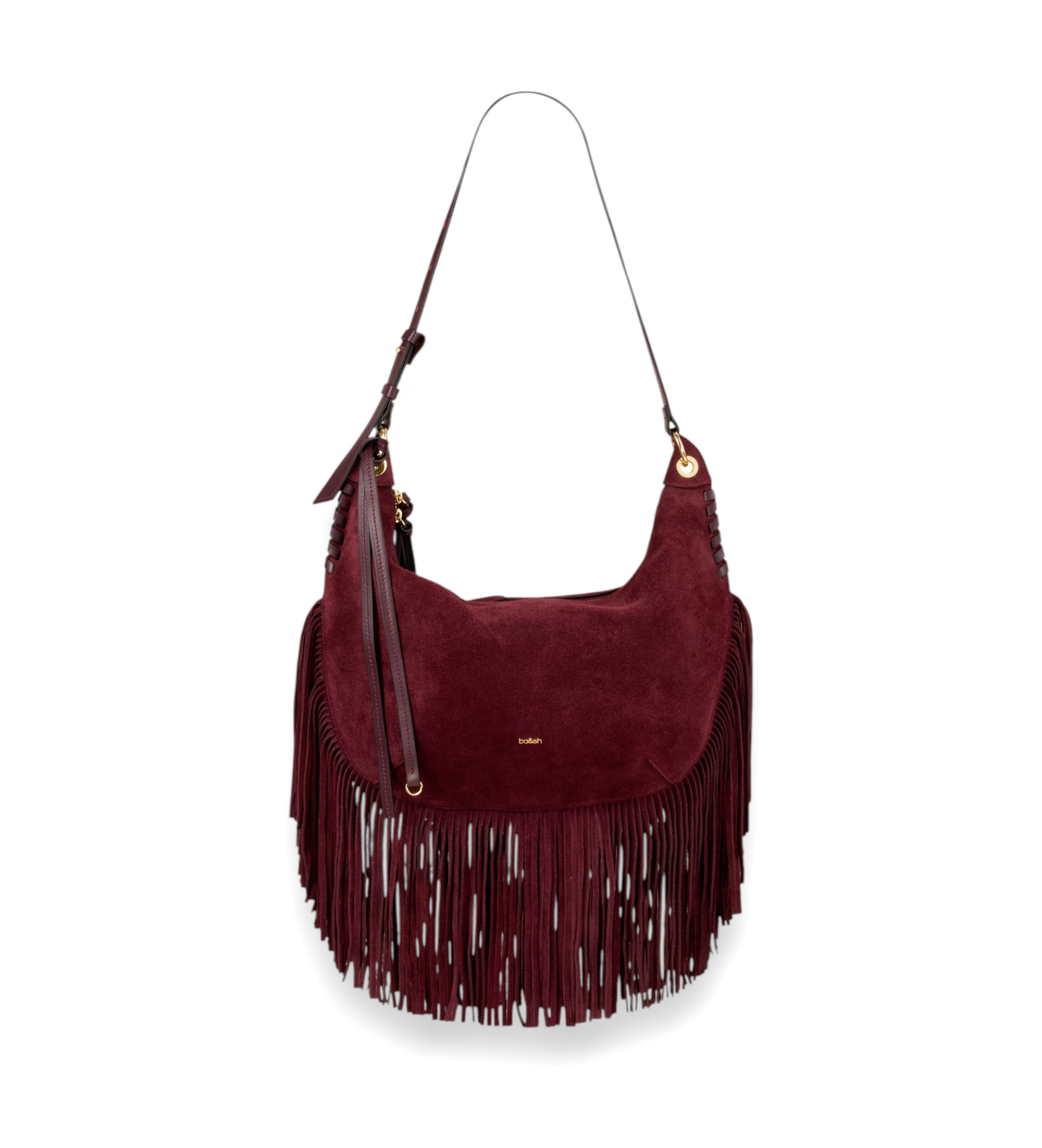BA&SHvoor vrouwen. 2H26HBMS Leren tas Fringes met bordeauxrode franjes (OSFA), Casual