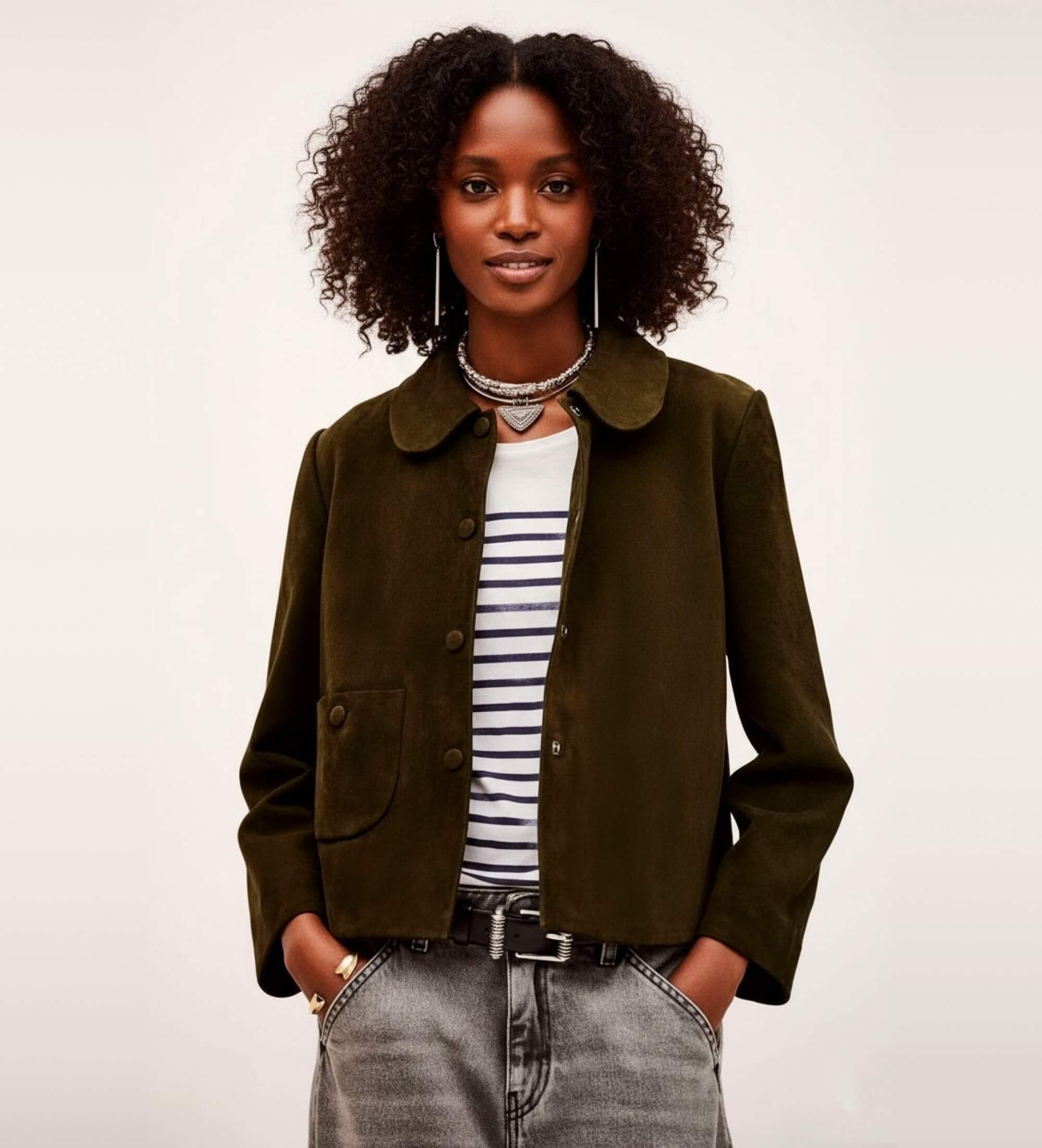 BA&SH für Damen. 1H24MILA Milas Jacke Khaki (42), Lässig, Grün, Leder