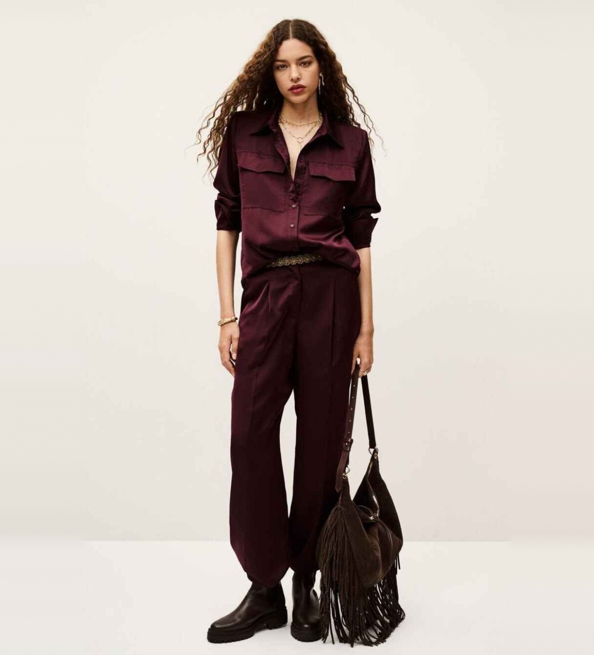 BA&SH für Damen. 1H25CHAR Gerade geschnittene Hose Charly granatrot (36), Lässig, Kastanienbraun, Polyester